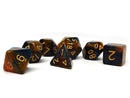 Orange and Blue Marble Dice Collection - 7 Piece Set - Bards & Cards