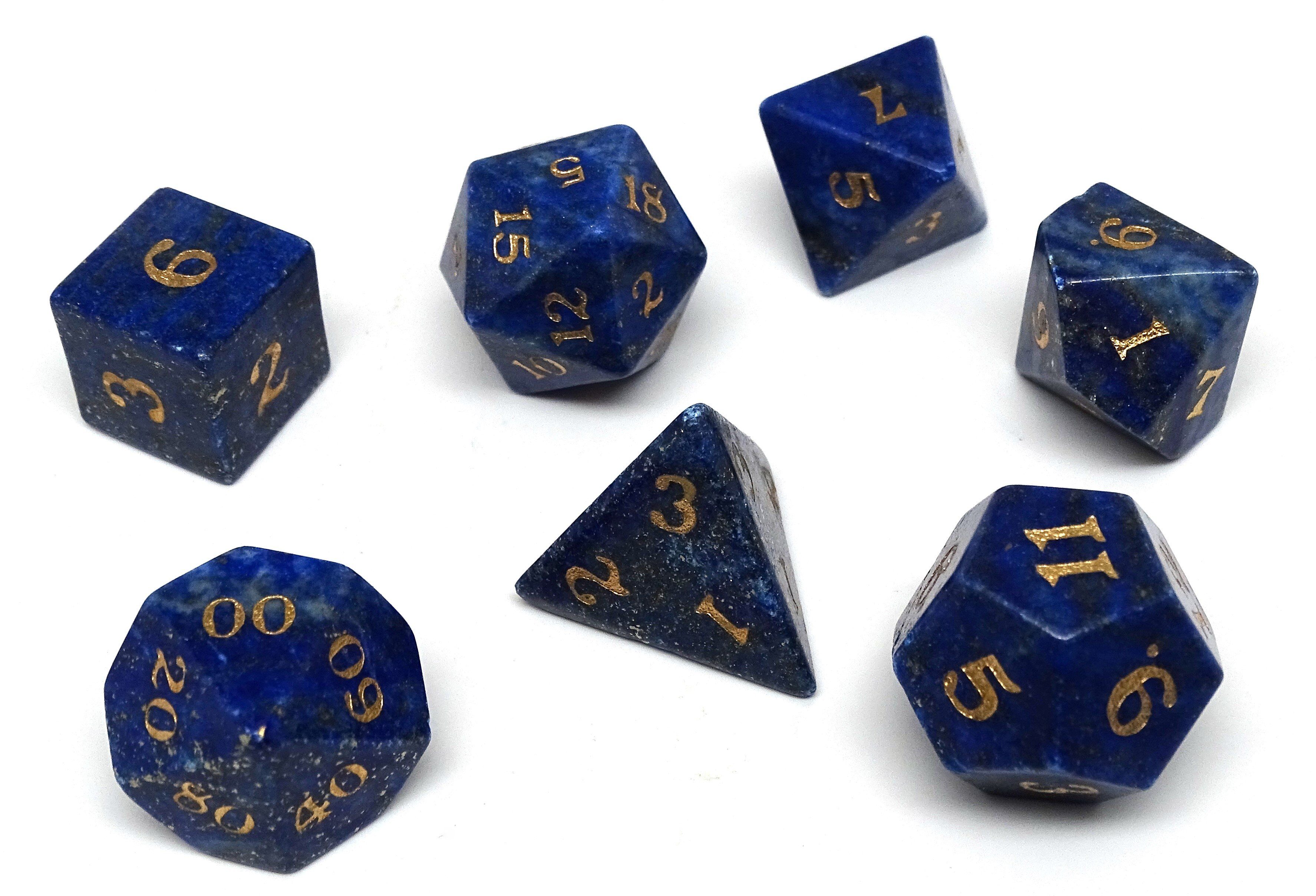 Stone Dice Collection - Lapis with Gold Numbering - Signature Font - Bards & Cards