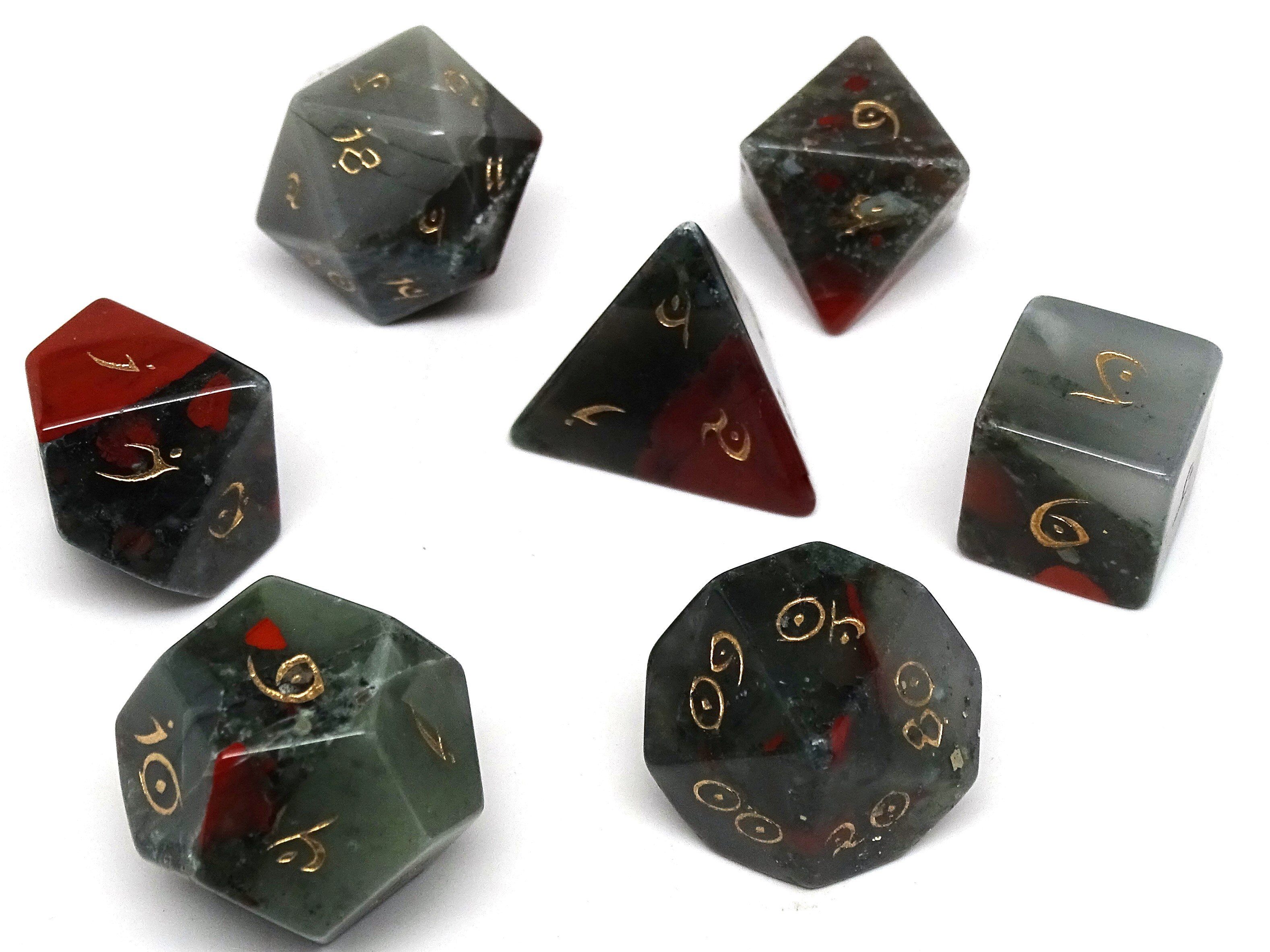 African Bloodstone Dice Set - Gold Elvenkind - Bards & Cards