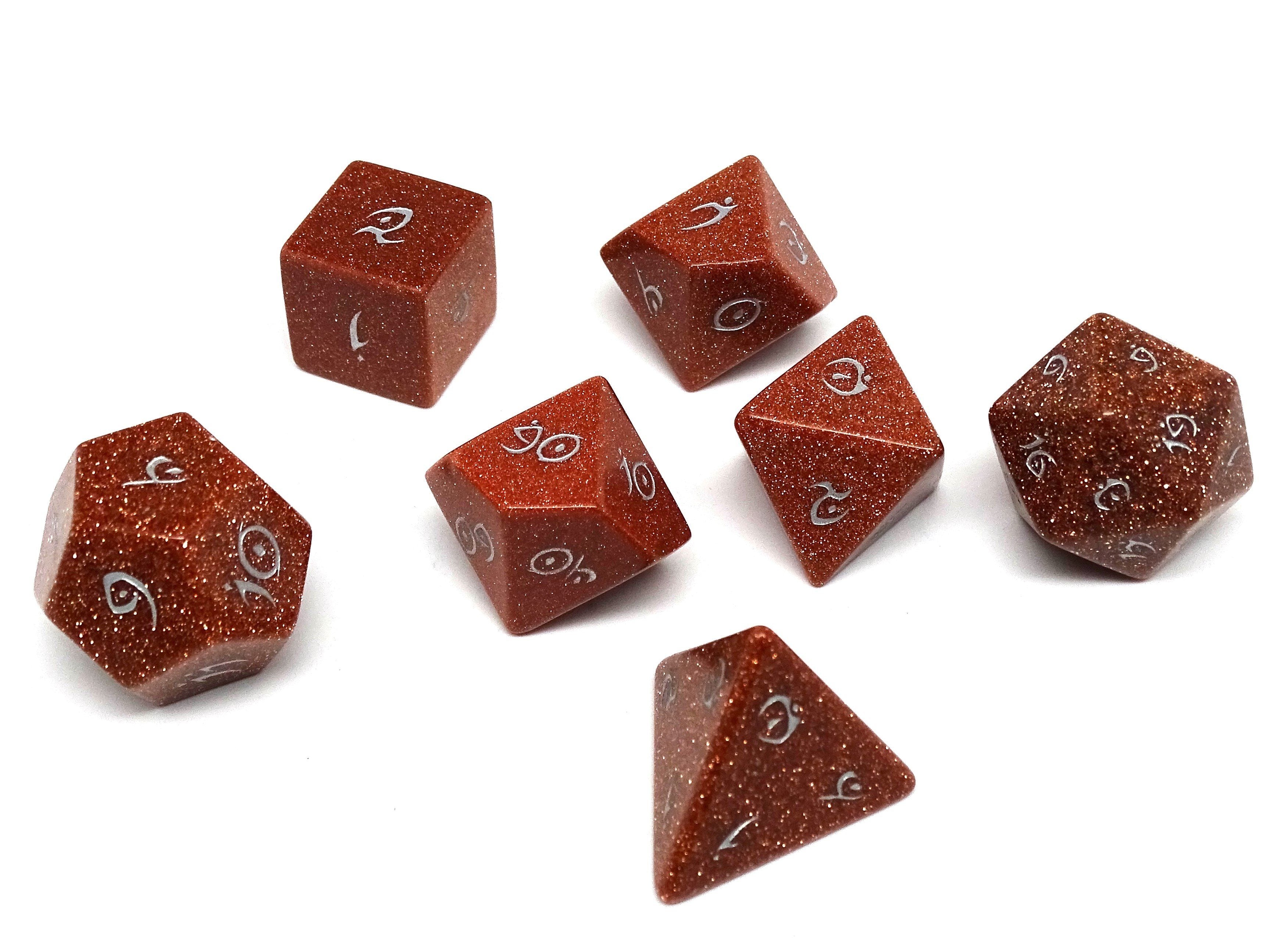 Goldstone Dice Set - Elvenkind Font - Bards & Cards