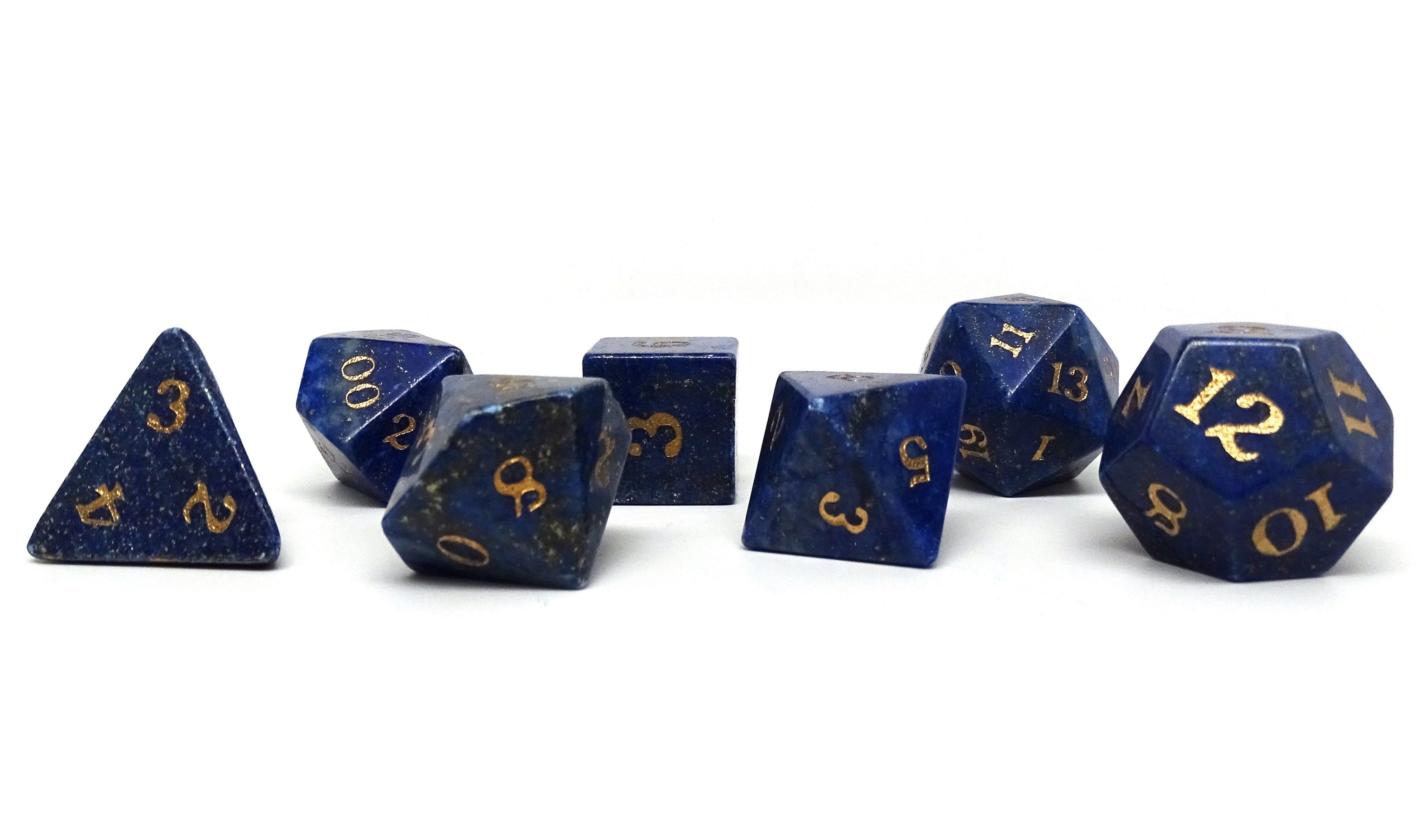 Stone Dice Collection - Lapis with Gold Numbering - Signature Font - Bards & Cards