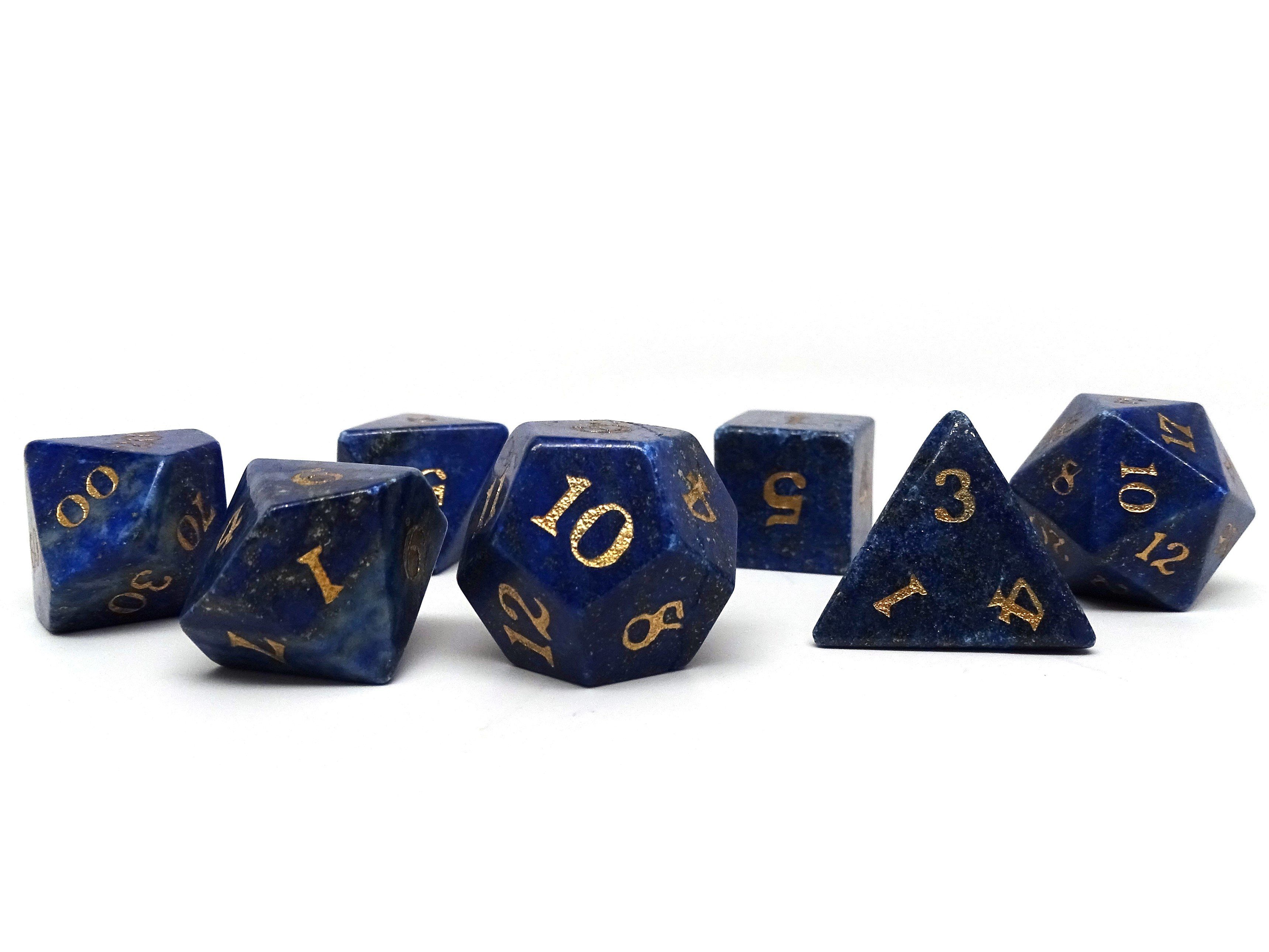 Stone Dice Collection - Lapis with Gold Numbering - Signature Font - Bards & Cards