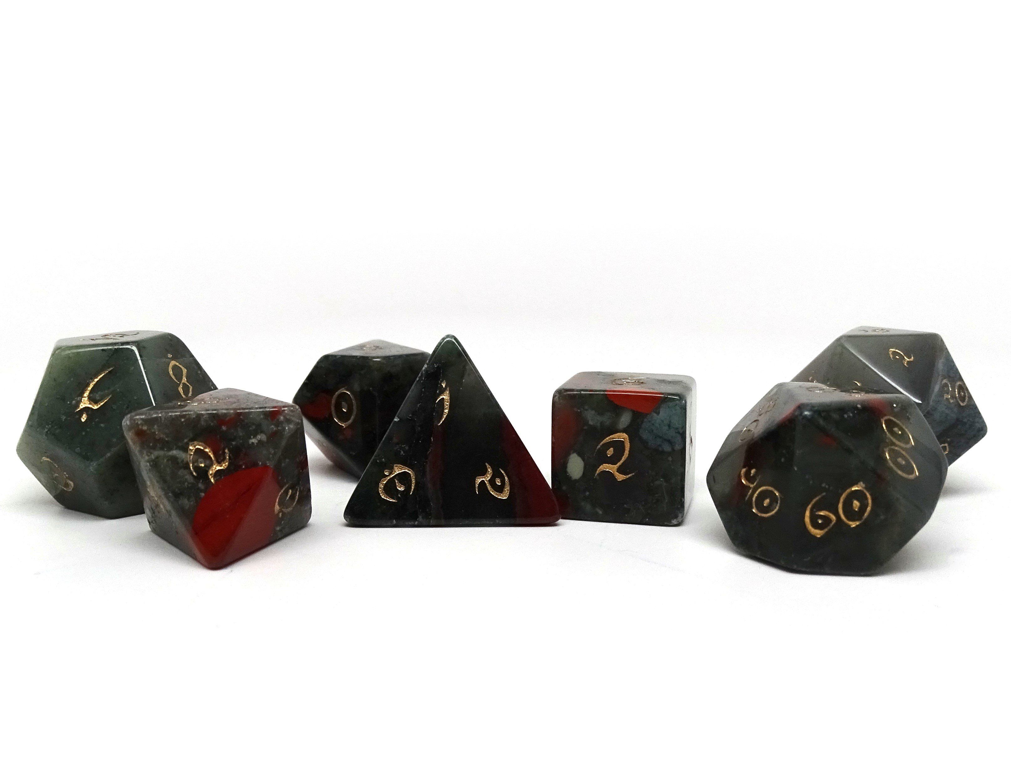 African Bloodstone Dice Set - Gold Elvenkind - Bards & Cards