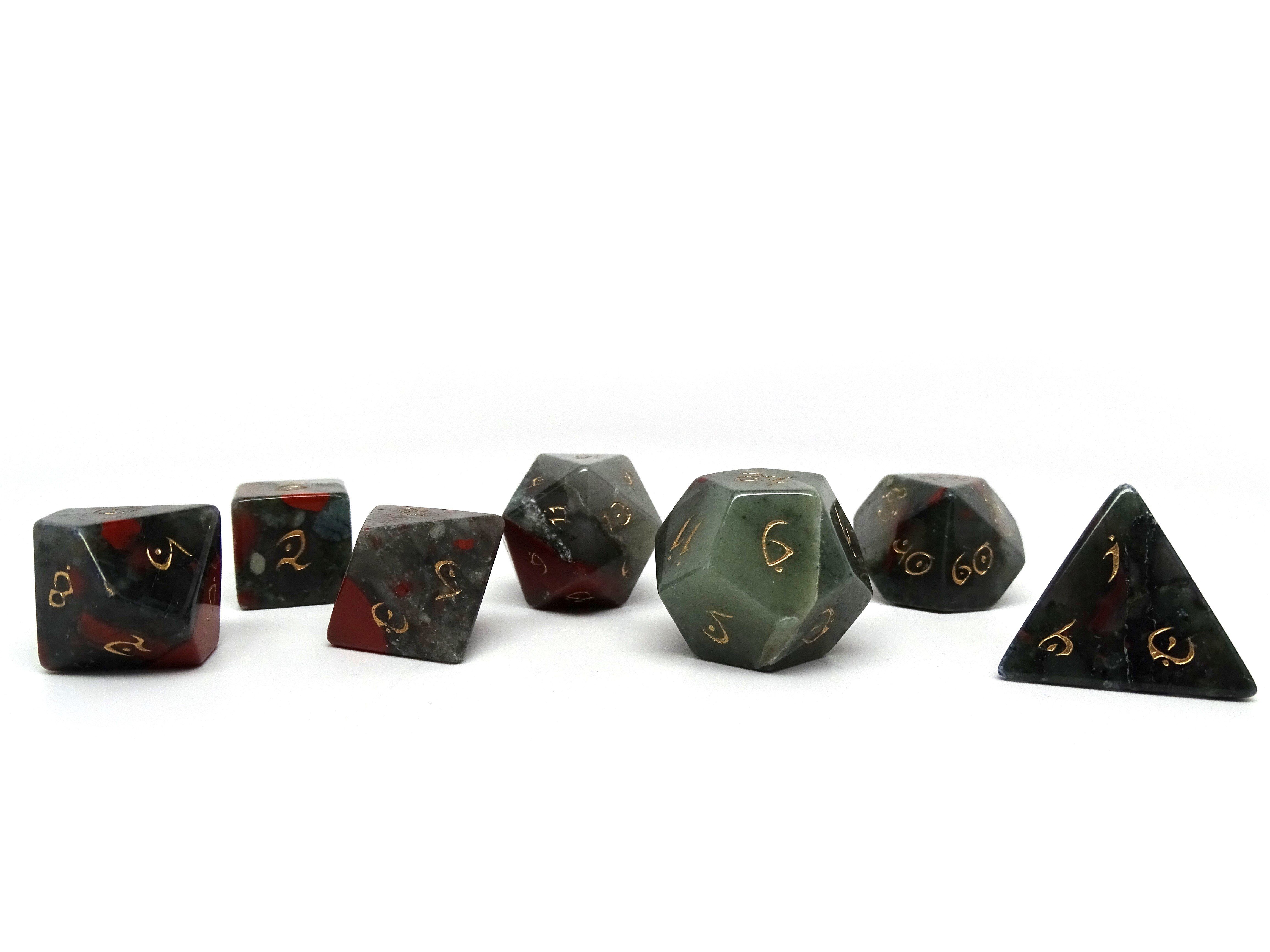 African Bloodstone Dice Set - Gold Elvenkind - Bards & Cards