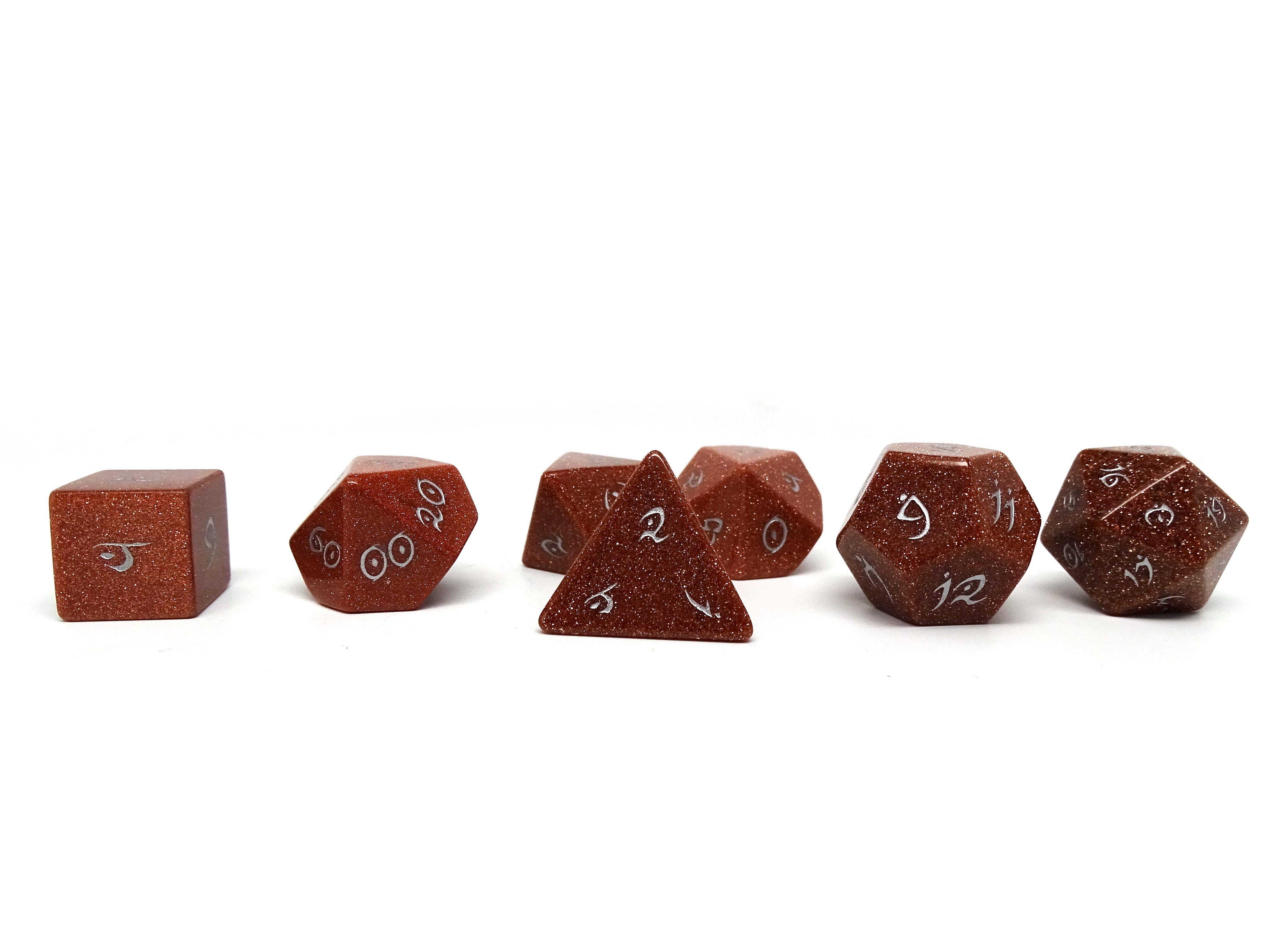 Goldstone Dice Set - Elvenkind Font - Bards & Cards