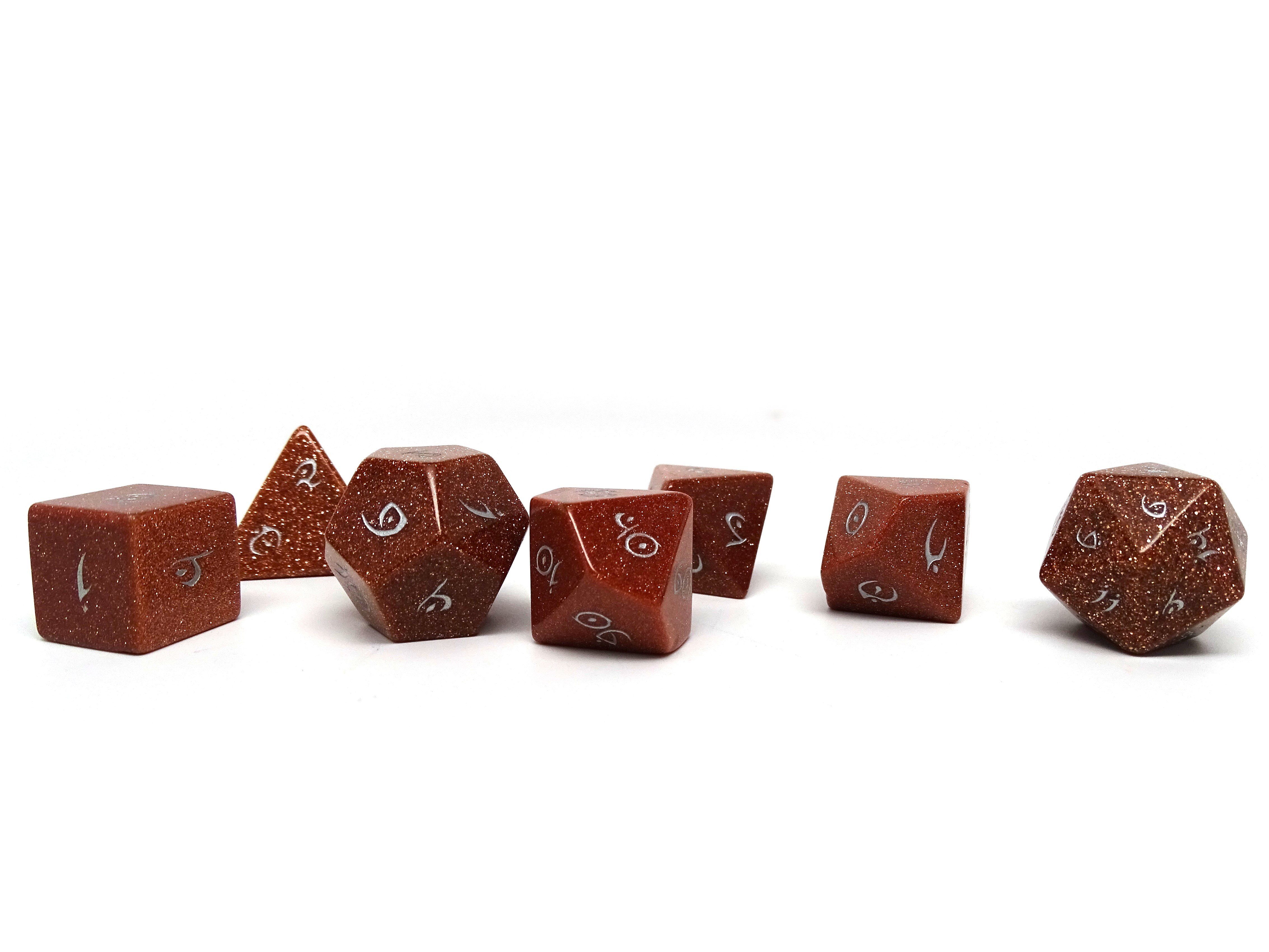 Goldstone Dice Set - Elvenkind Font - Bards & Cards