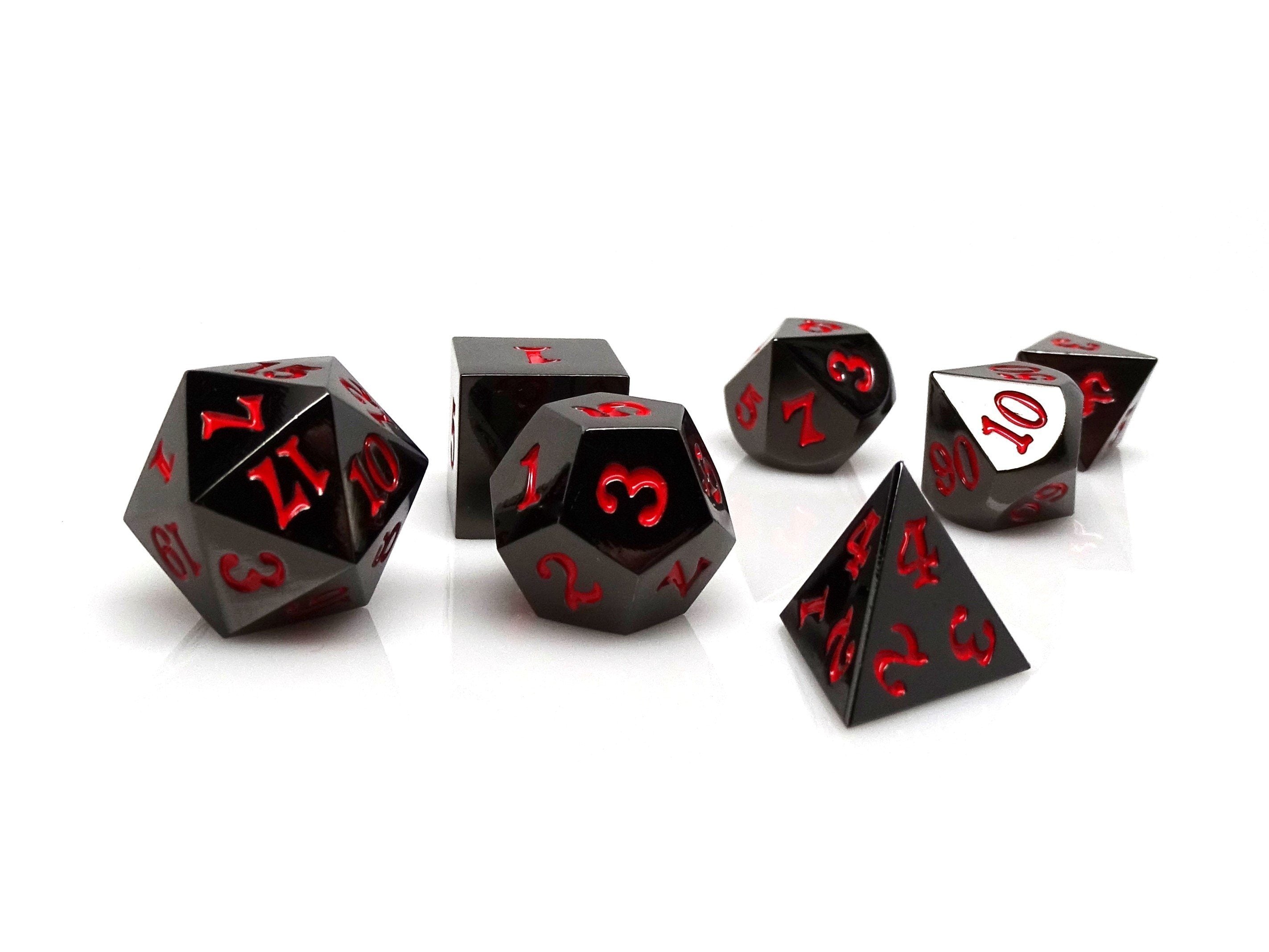 Gun Metal 7 Piece Dice Set - Signature Font - Red - Bards & Cards