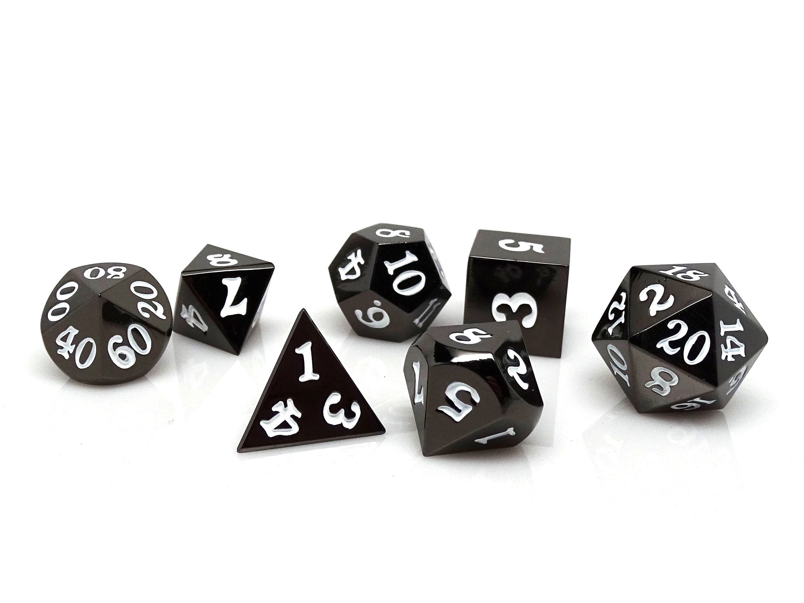 Gun Metal 7 Piece Dice Set - Signature Font - White - Bards & Cards