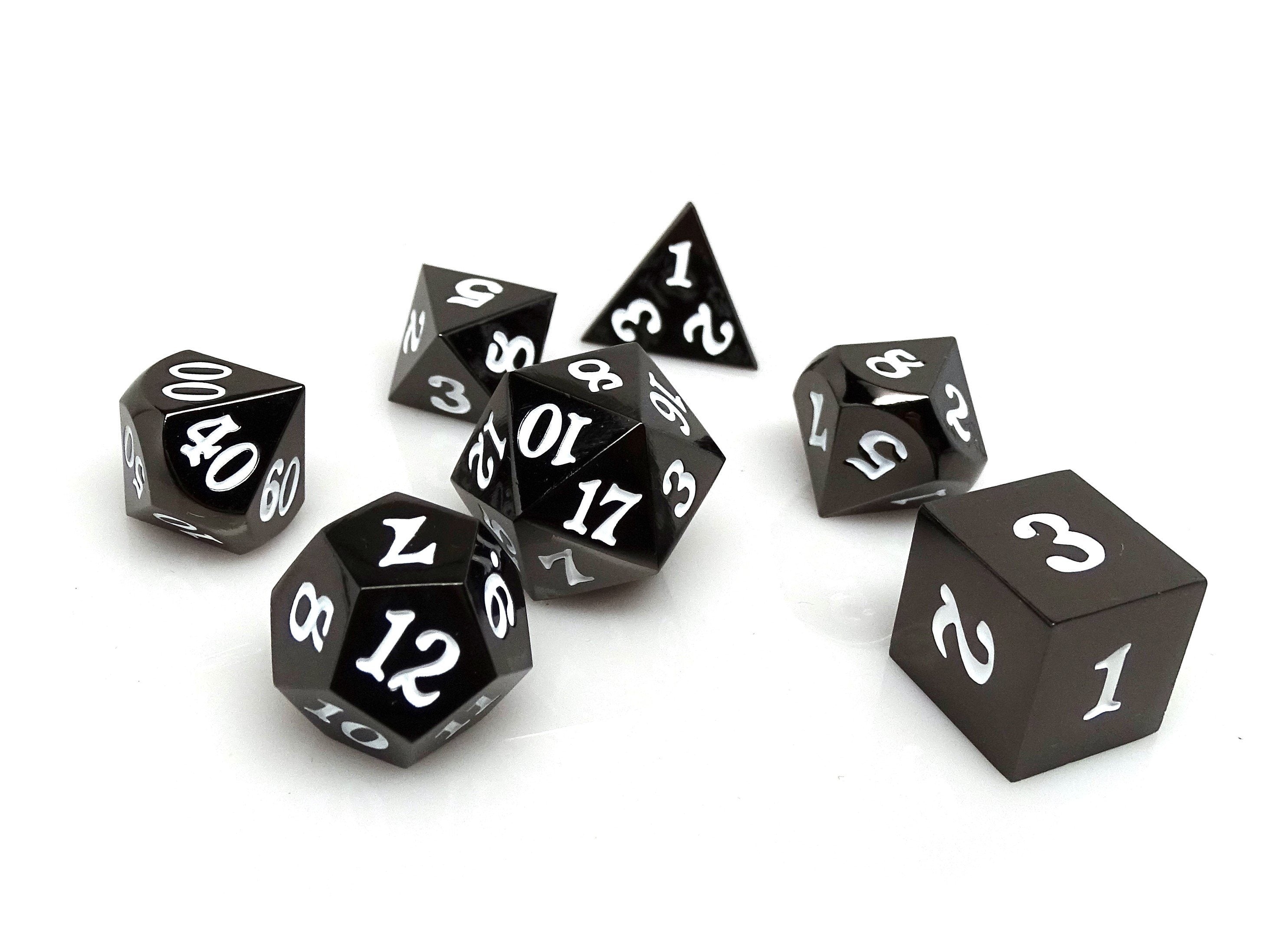 Gun Metal 7 Piece Dice Set - Signature Font - White - Bards & Cards