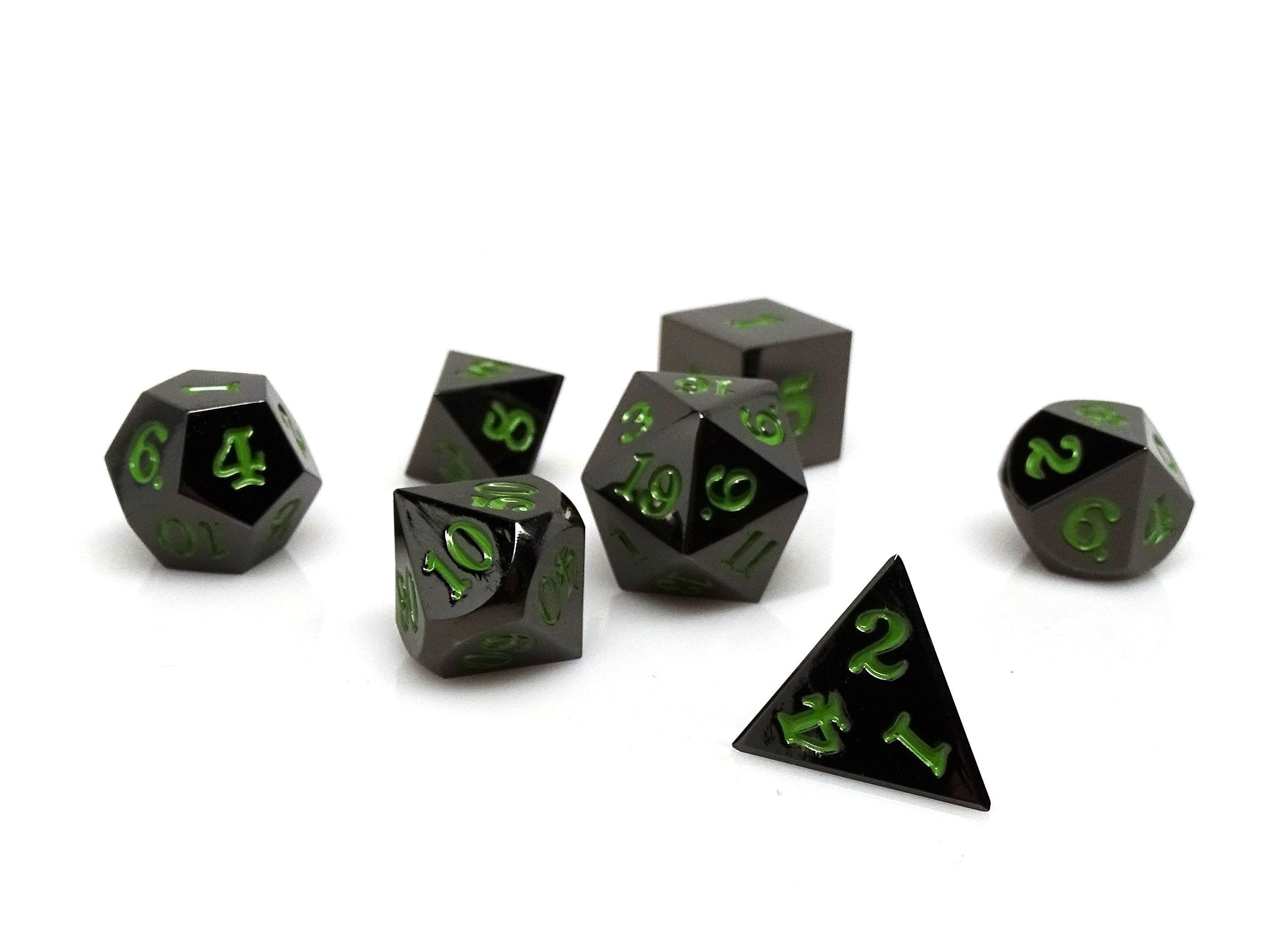 Gun Metal 7 Piece Dice Set - Signature Font - Serpent Blood - Bards & Cards