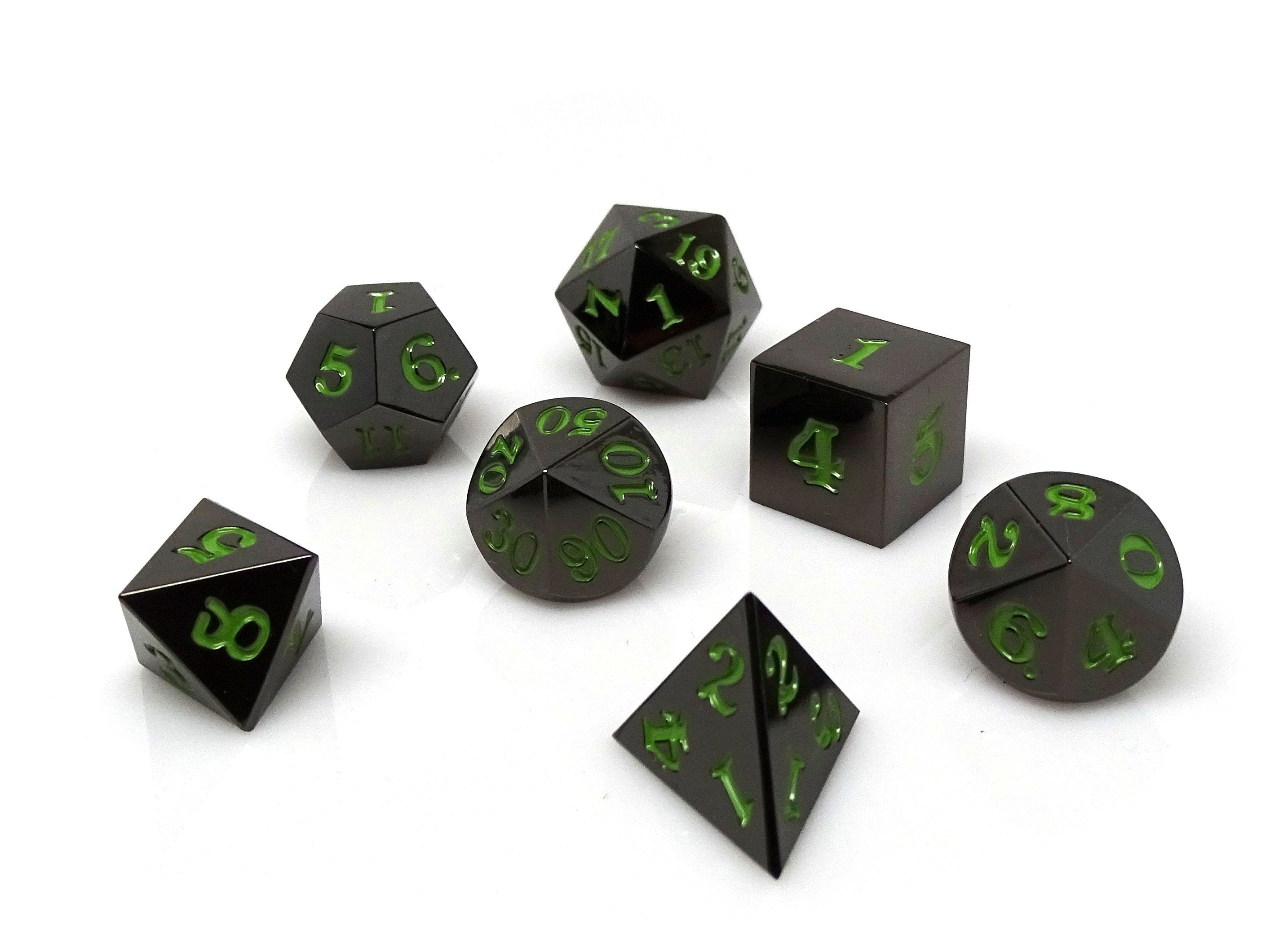 Gun Metal 7 Piece Dice Set - Signature Font - Serpent Blood - Bards & Cards