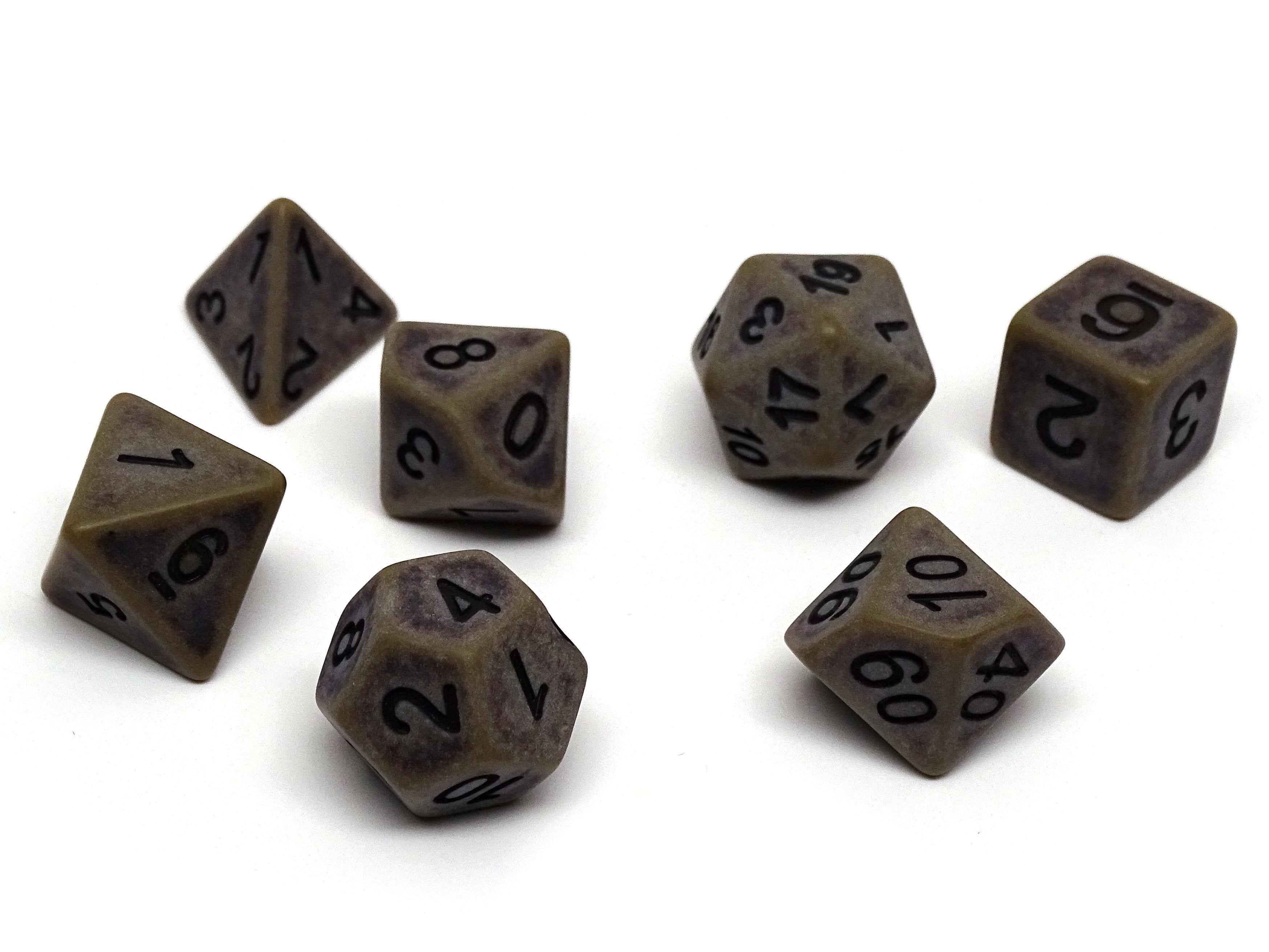 Ancient Ground Dice Collection - 7 Piece Set - Bards & Cards