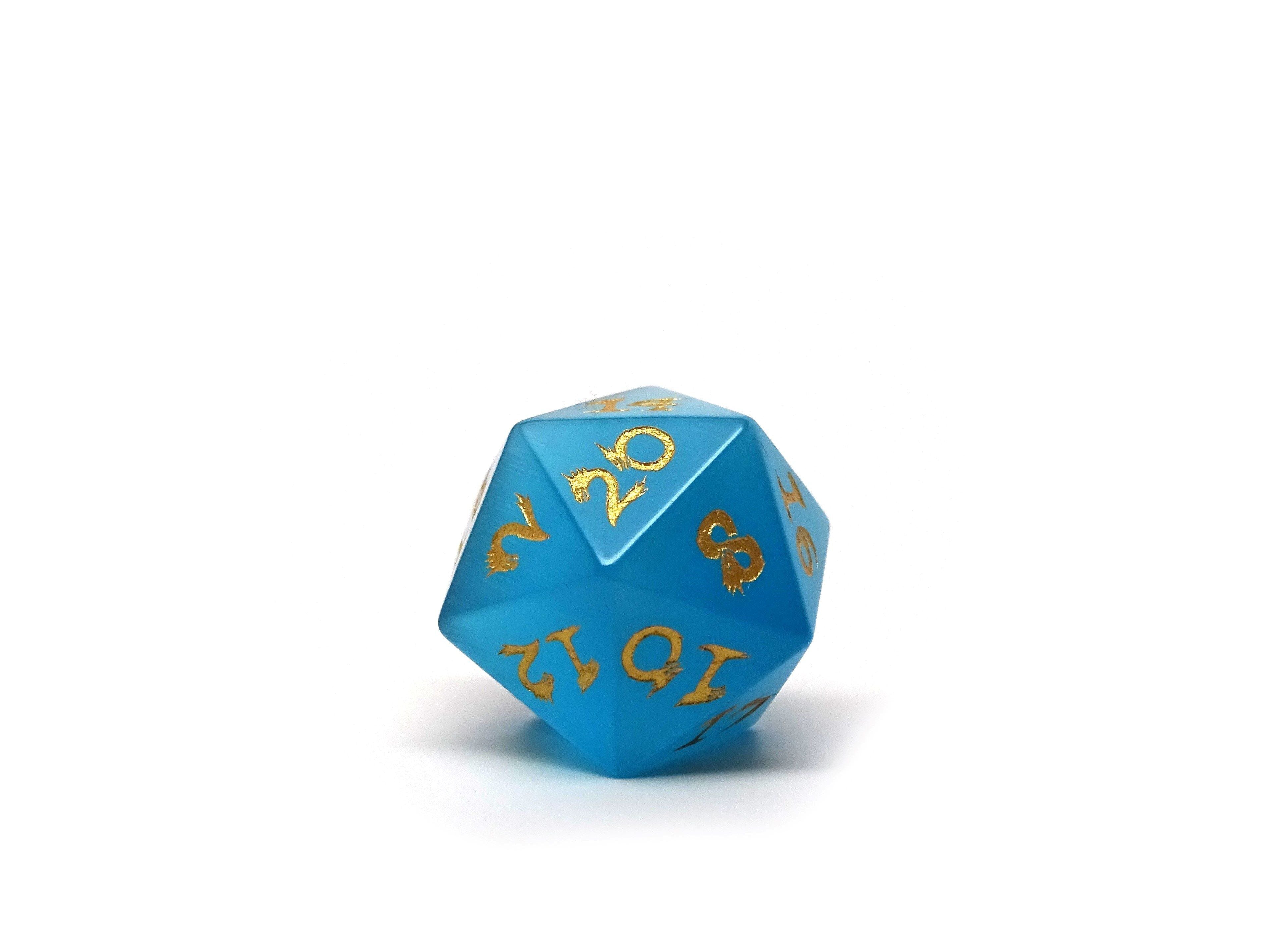 Blue Cat's Eye Dice Set With Dragon Font - Bards & Cards