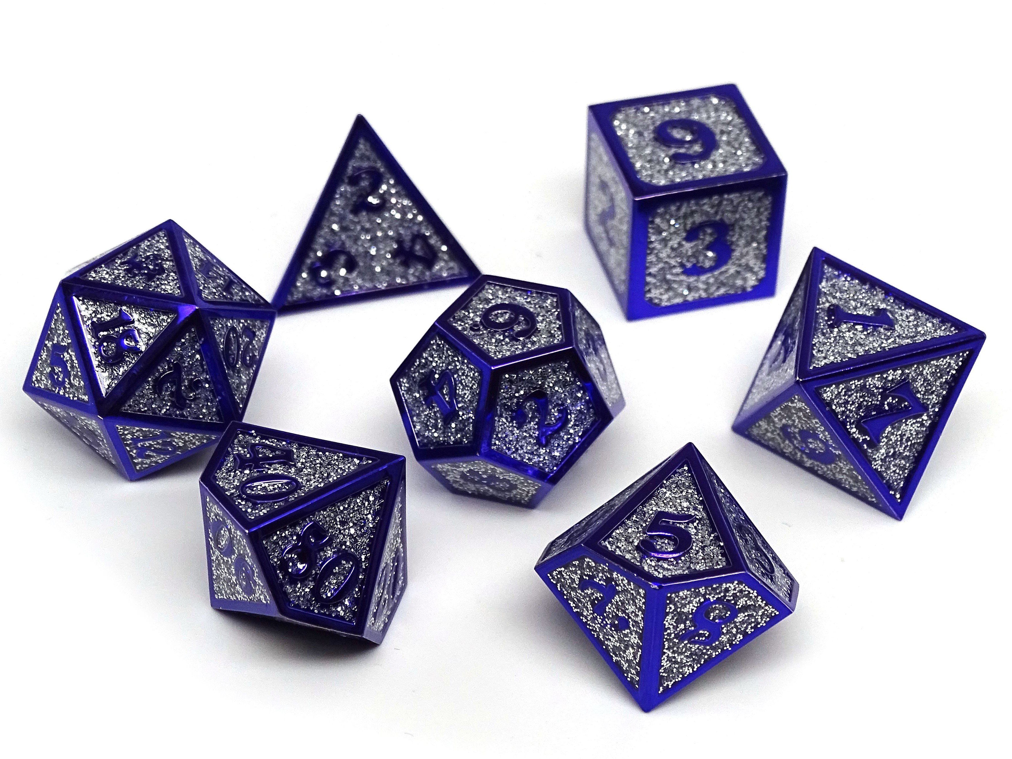 Heroic Dice of Metallic Luster - Silver with Purple Font - Bards & Cards