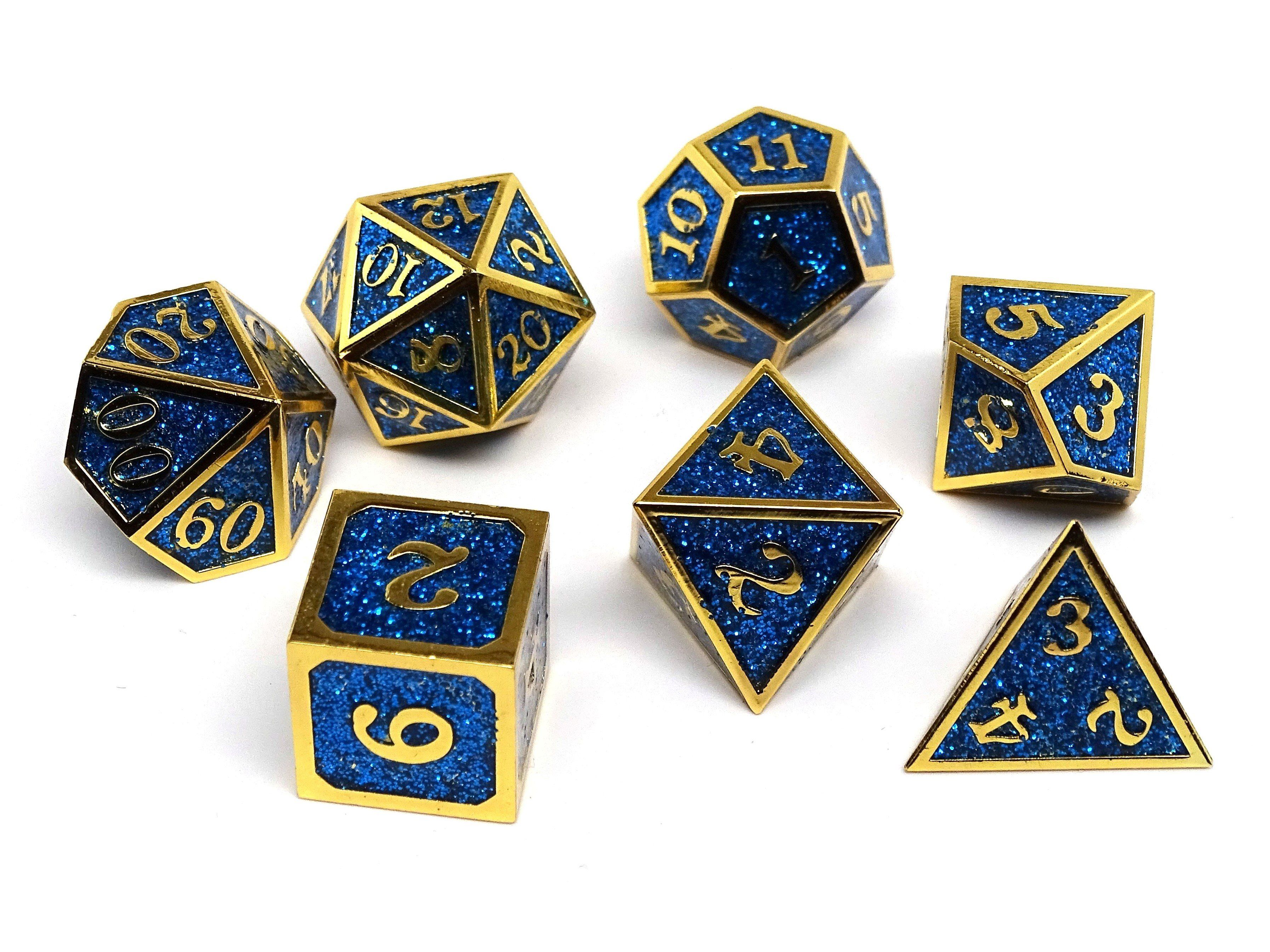 Heroic Dice of Metallic Luster - Blue with Gold Font - Bards & Cards