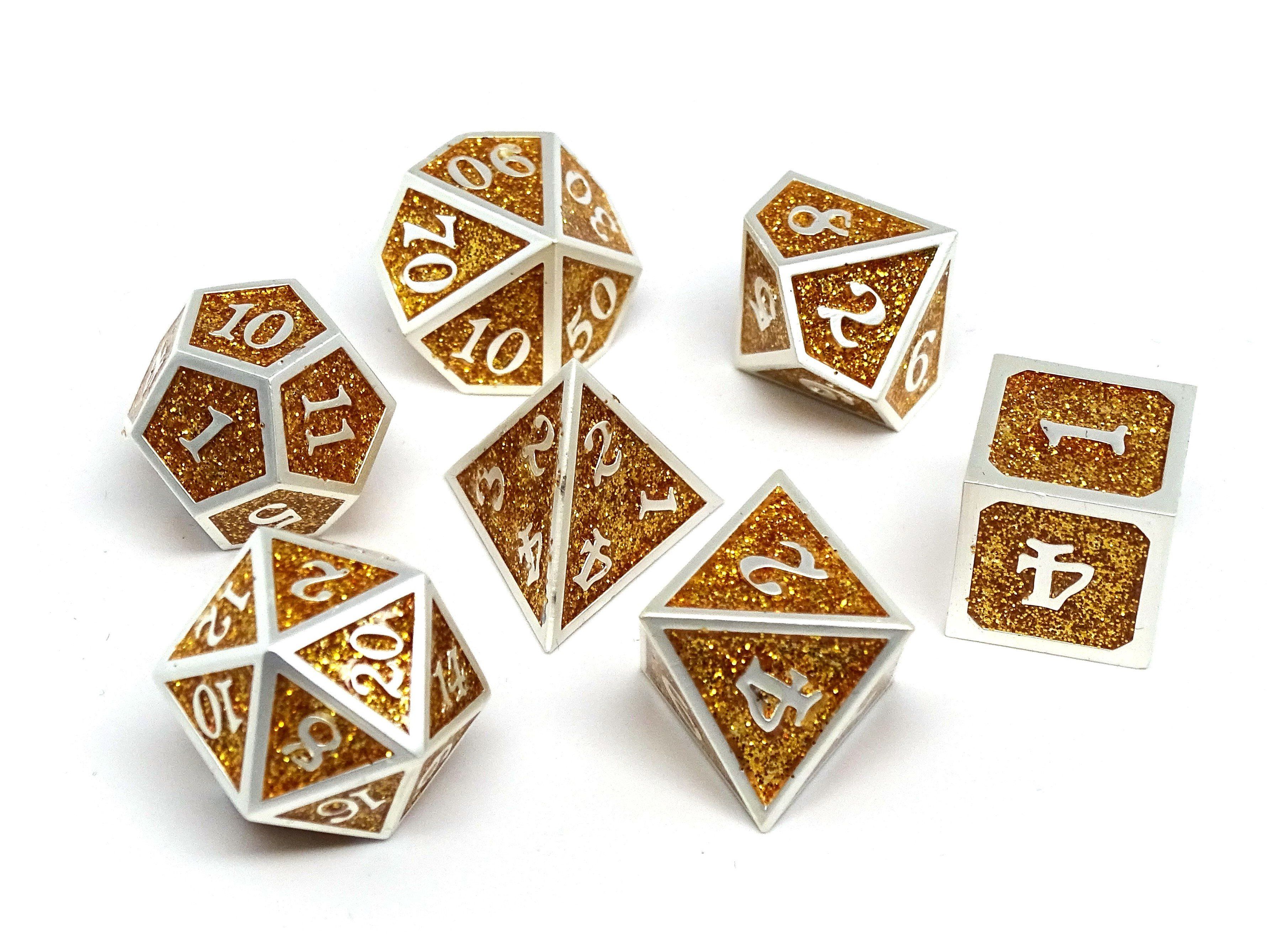 Heroic Dice of Metallic Luster - Gold with Silver Font - Bards & Cards