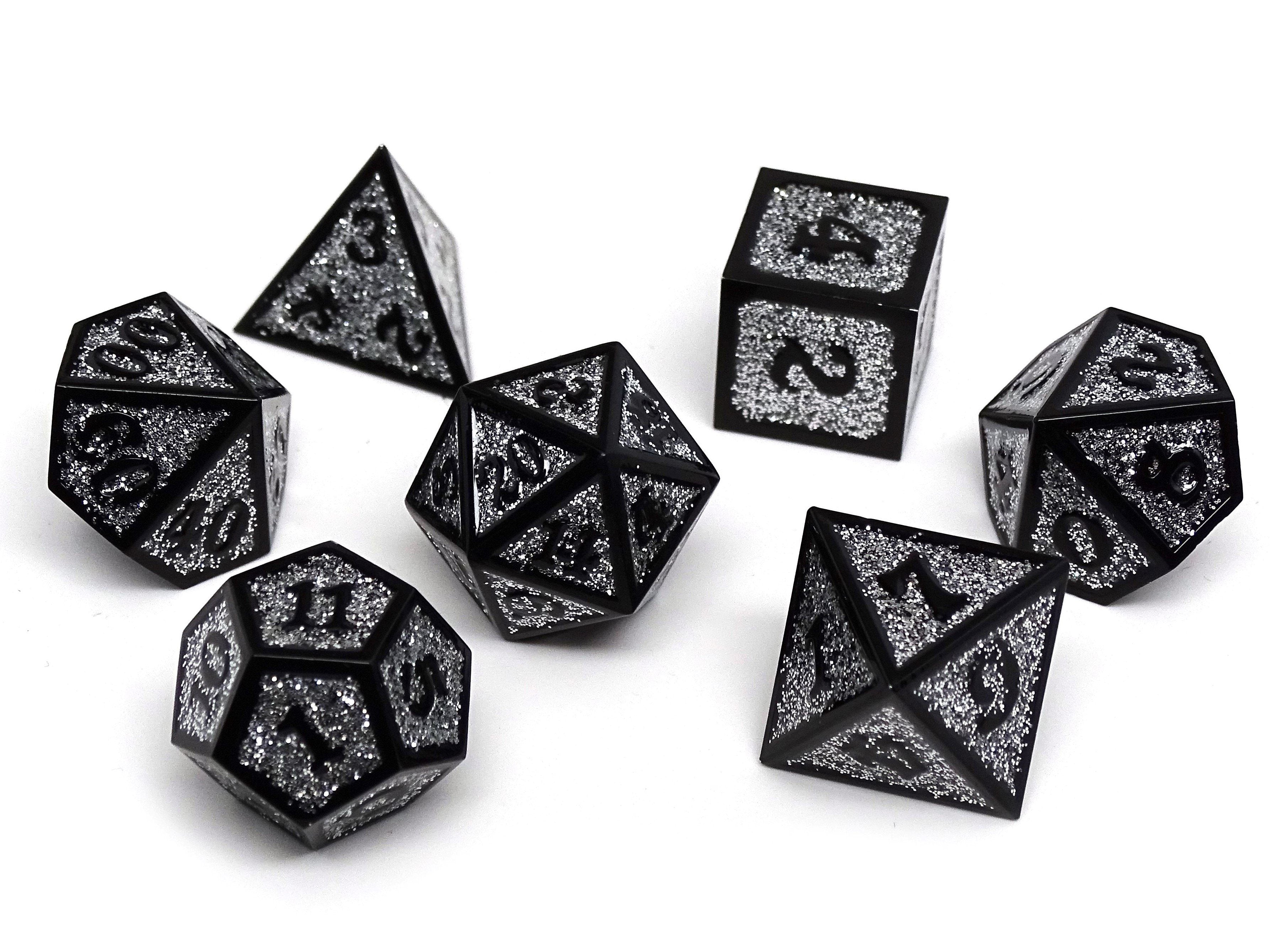 Heroic Dice of Metallic Luster -  Silver with Black Font - Bards & Cards