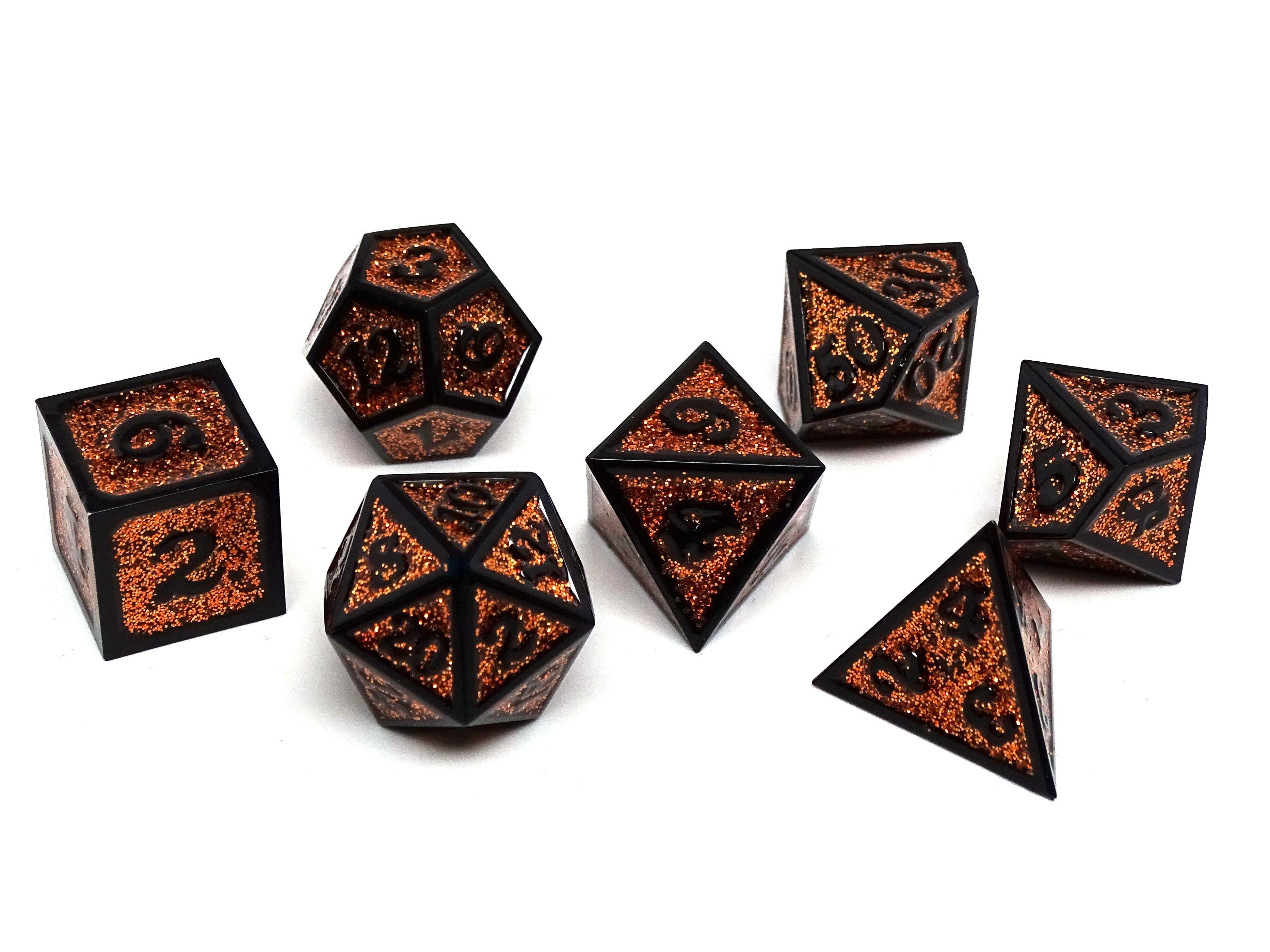 Heroic Dice of Metallic Luster - Orange with Black Font - Bards & Cards