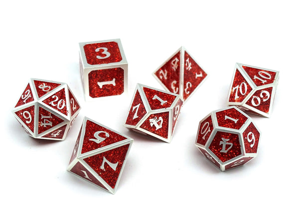 Heroic Dice of Metallic Luster - Red with Silver Font - Bards & Cards