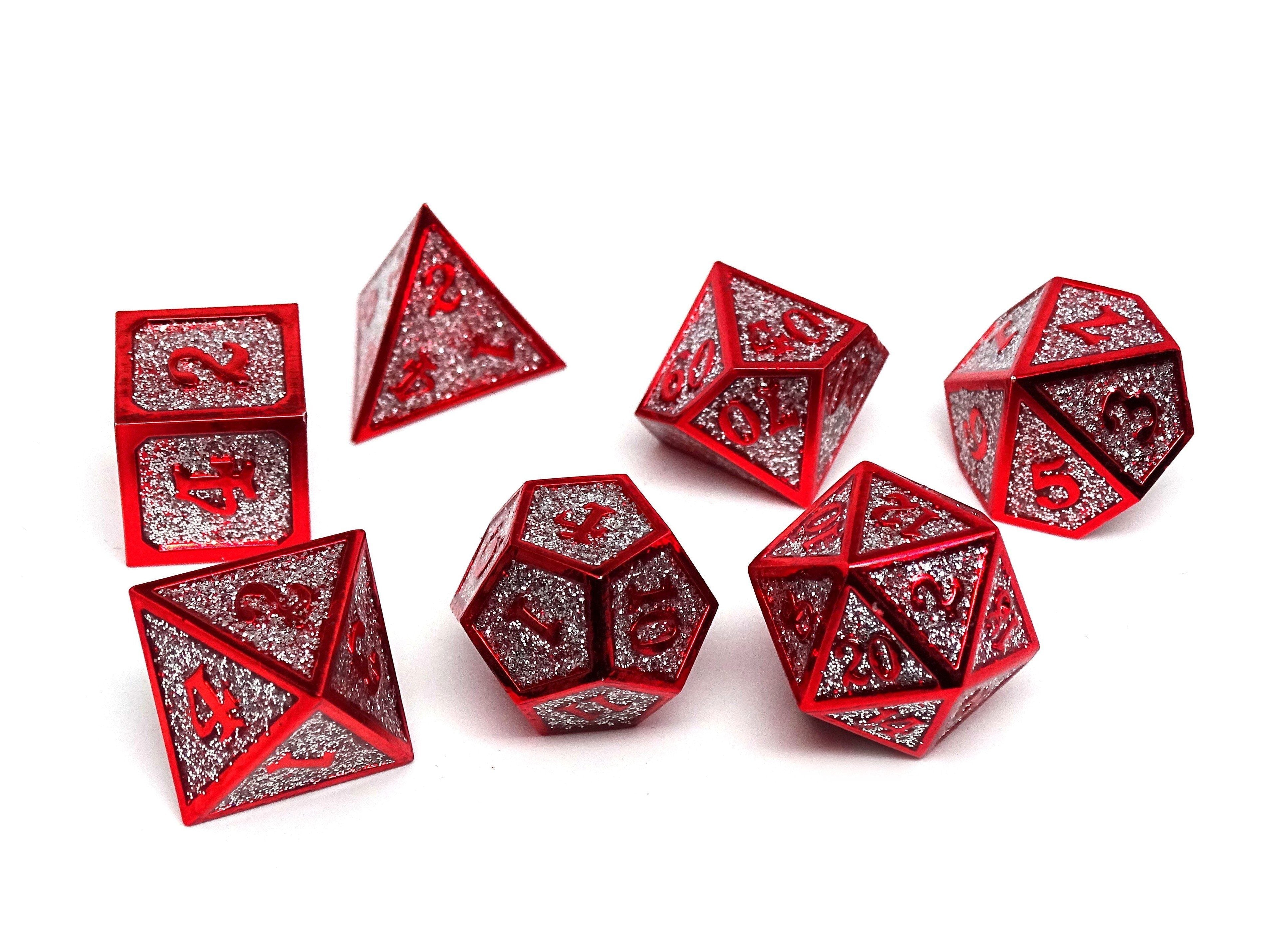 Heroic Dice of Metallic Luster -  Silver with Red Font - Bards & Cards