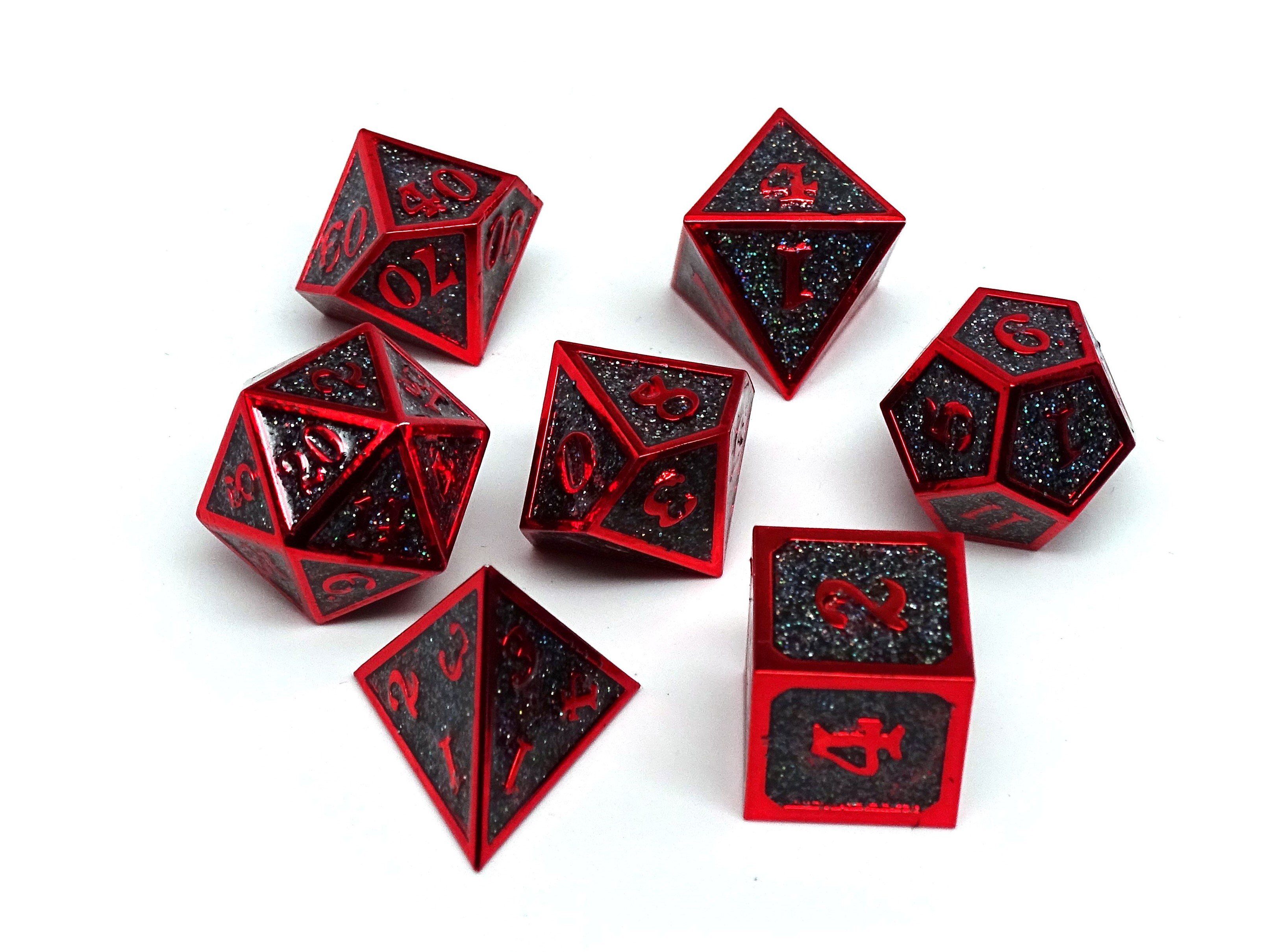 Heroic Dice of Metallic Luster - Black with Red Font - Bards & Cards