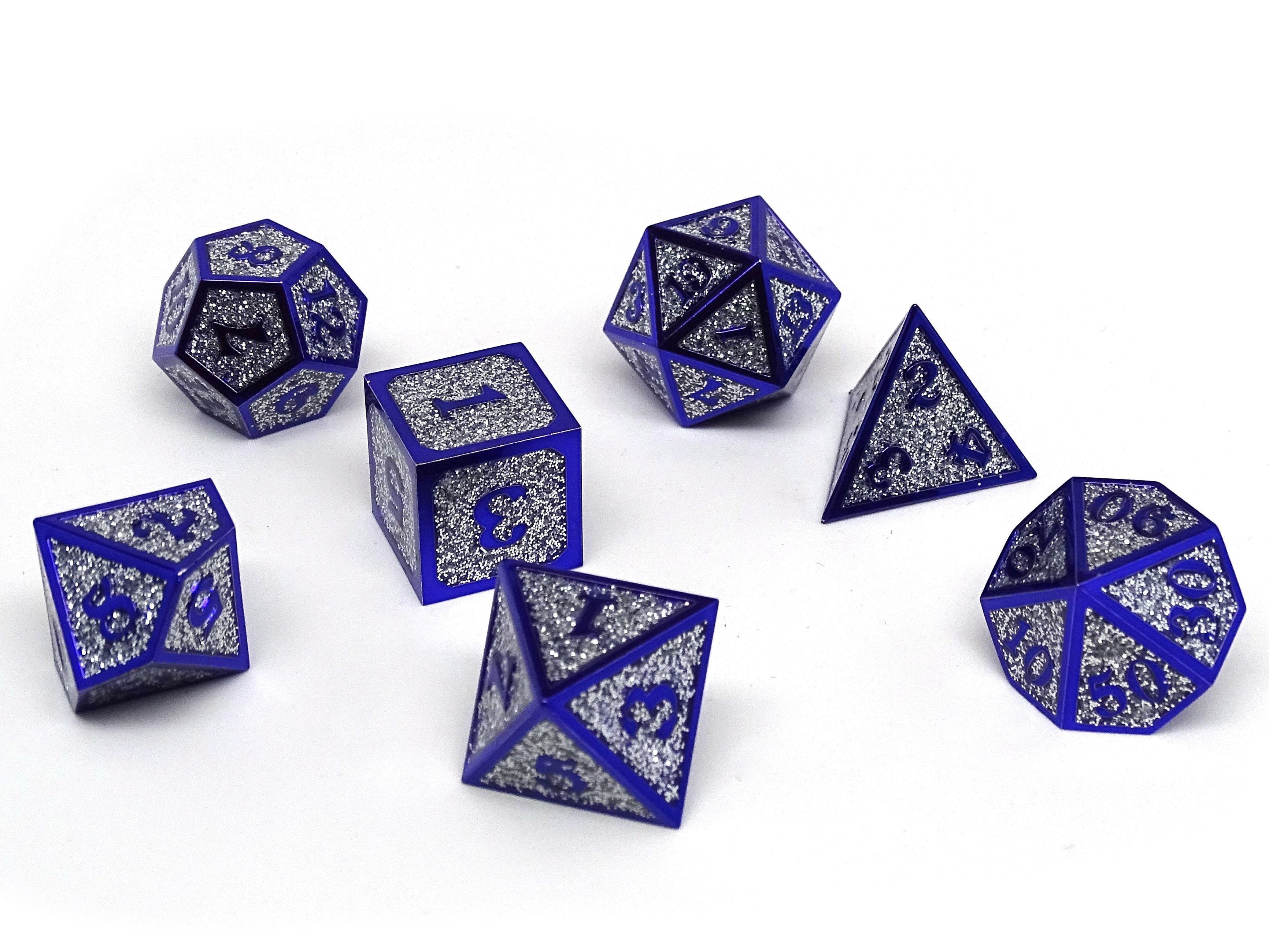 Heroic Dice of Metallic Luster - Silver with Purple Font - Bards & Cards