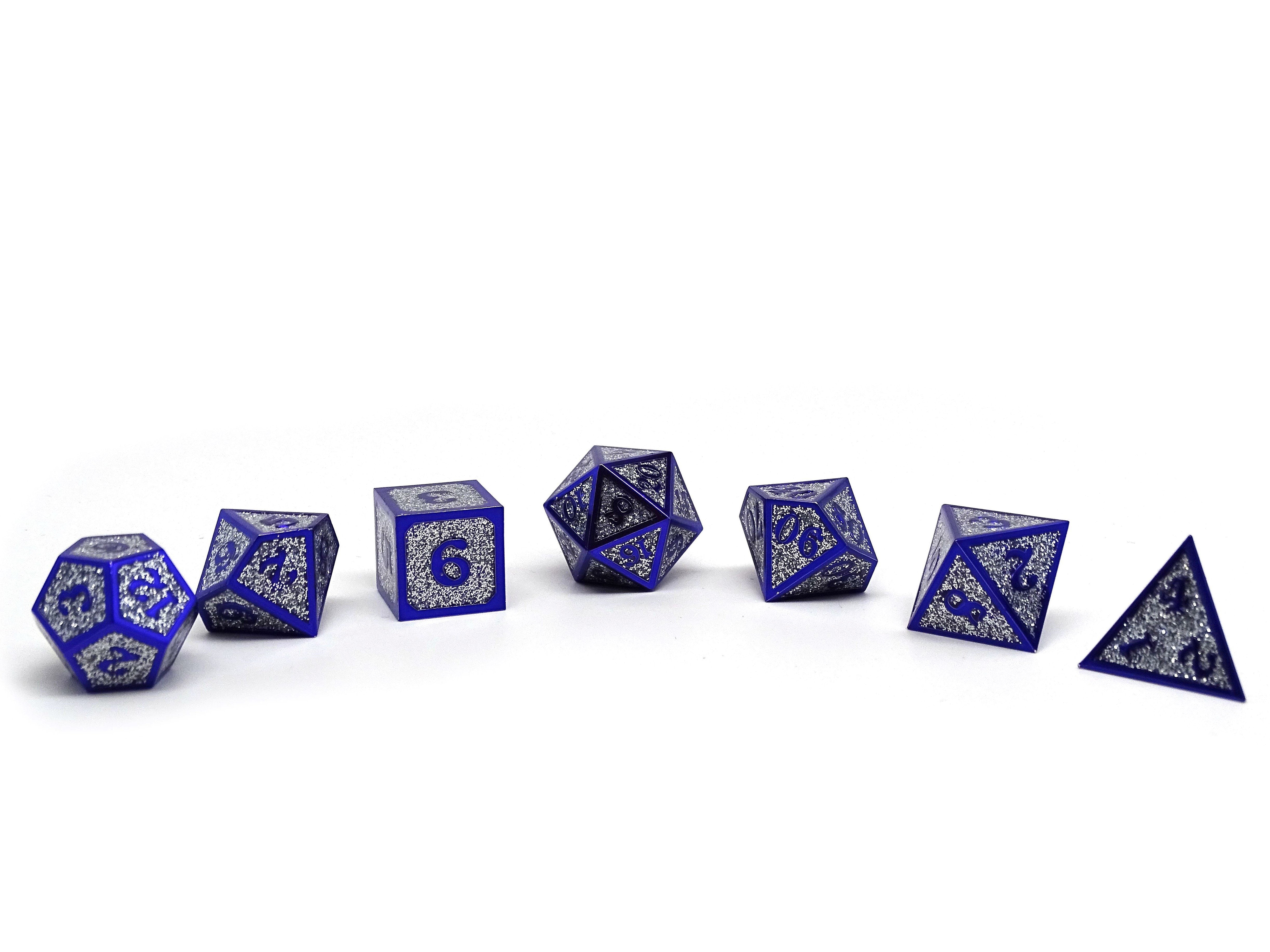 Heroic Dice of Metallic Luster - Silver with Purple Font - Bards & Cards