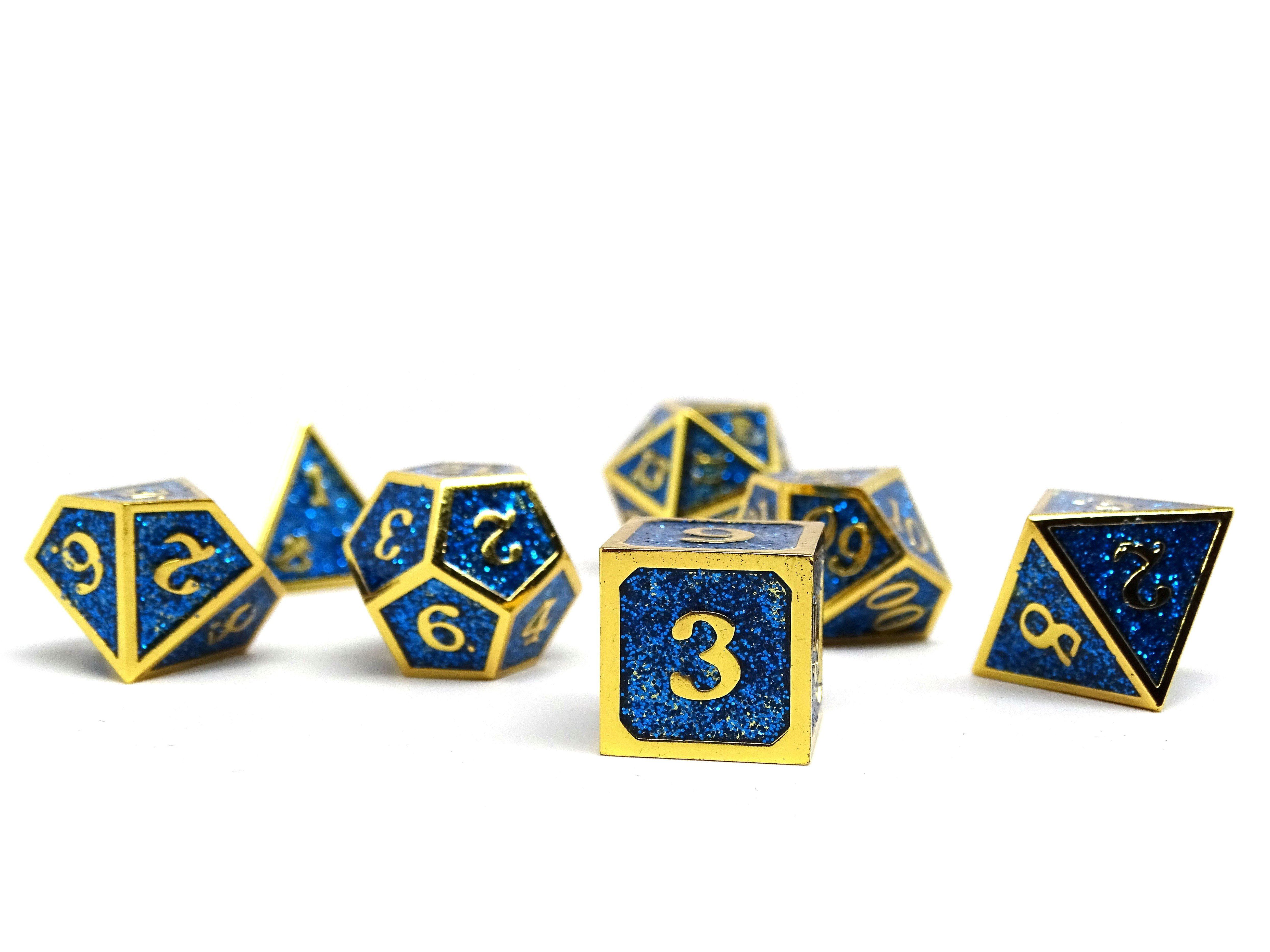 Heroic Dice of Metallic Luster - Blue with Gold Font - Bards & Cards