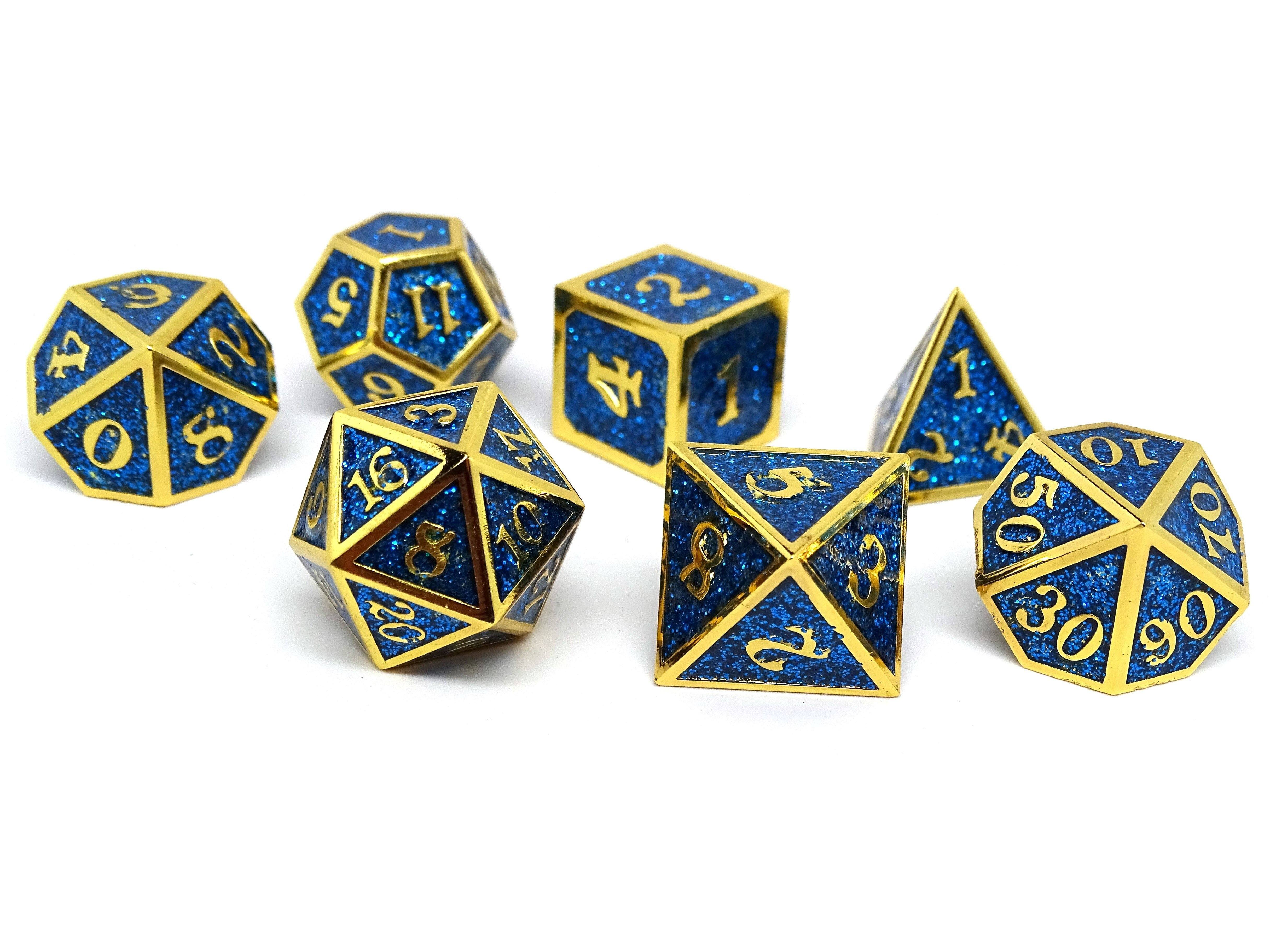 Heroic Dice of Metallic Luster - Blue with Gold Font - Bards & Cards