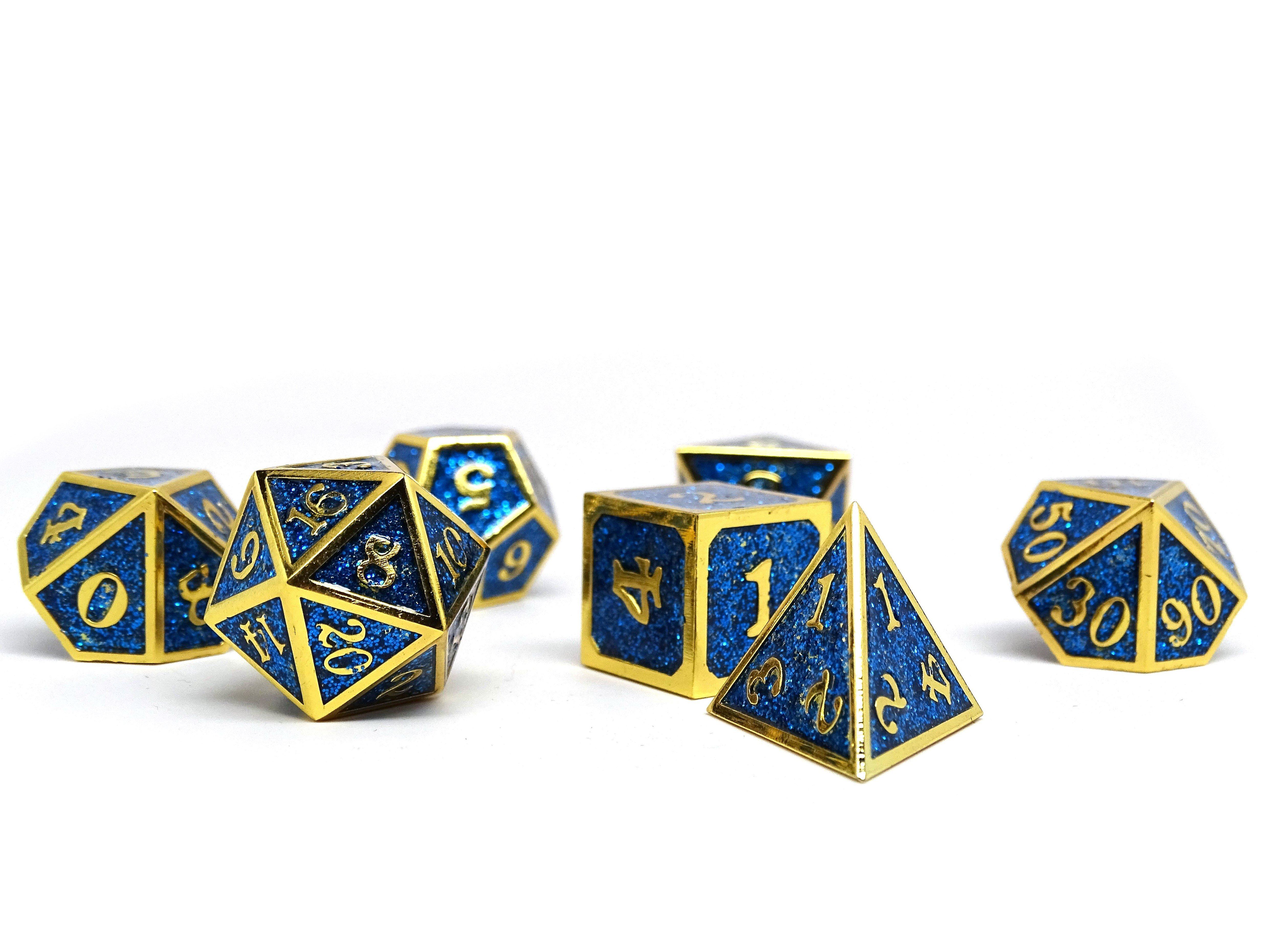 Heroic Dice of Metallic Luster - Blue with Gold Font - Bards & Cards