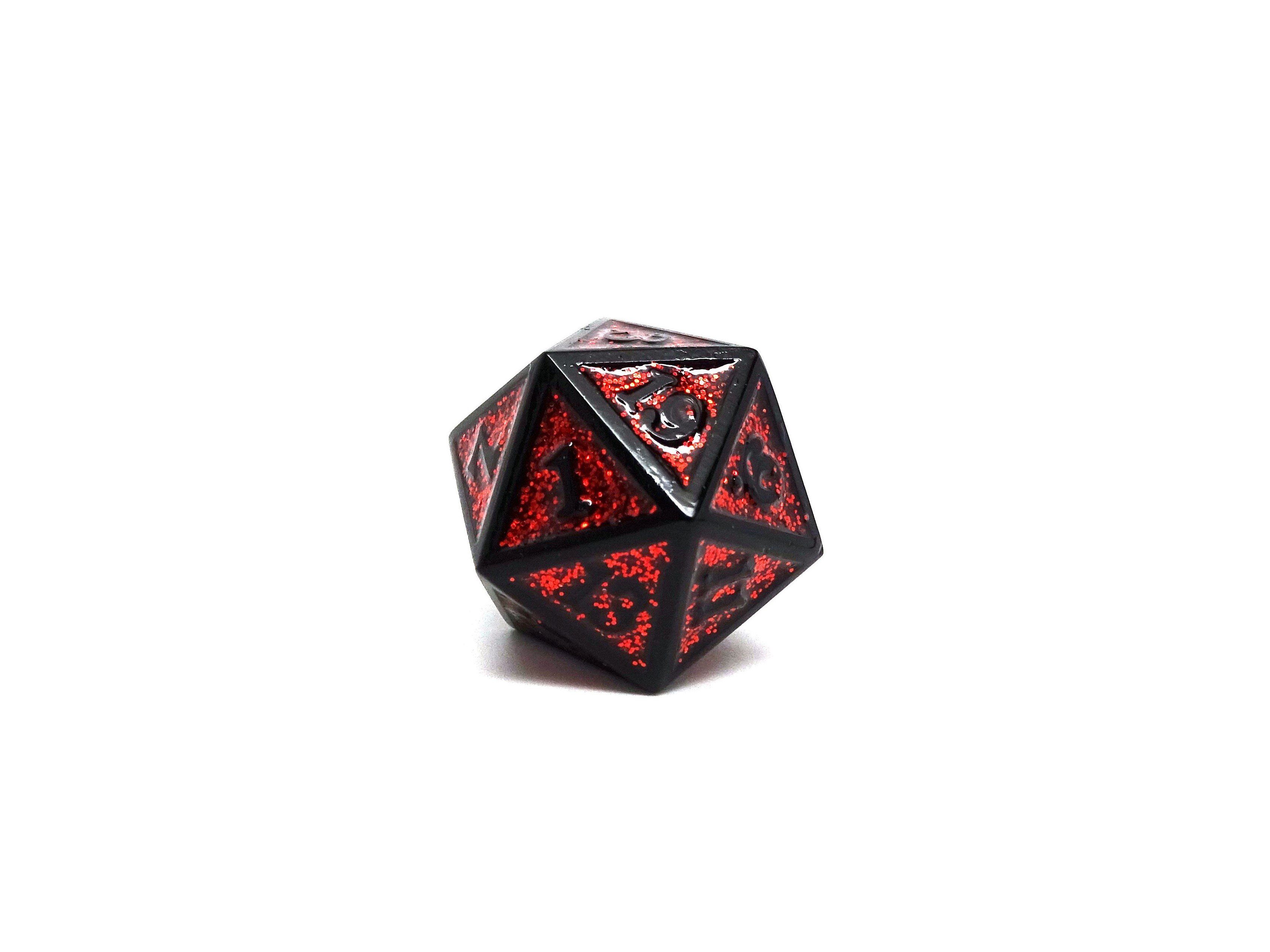 Heroic Dice of Metallic Luster - Single D20 Dice - Red with Black Font - Bards & Cards