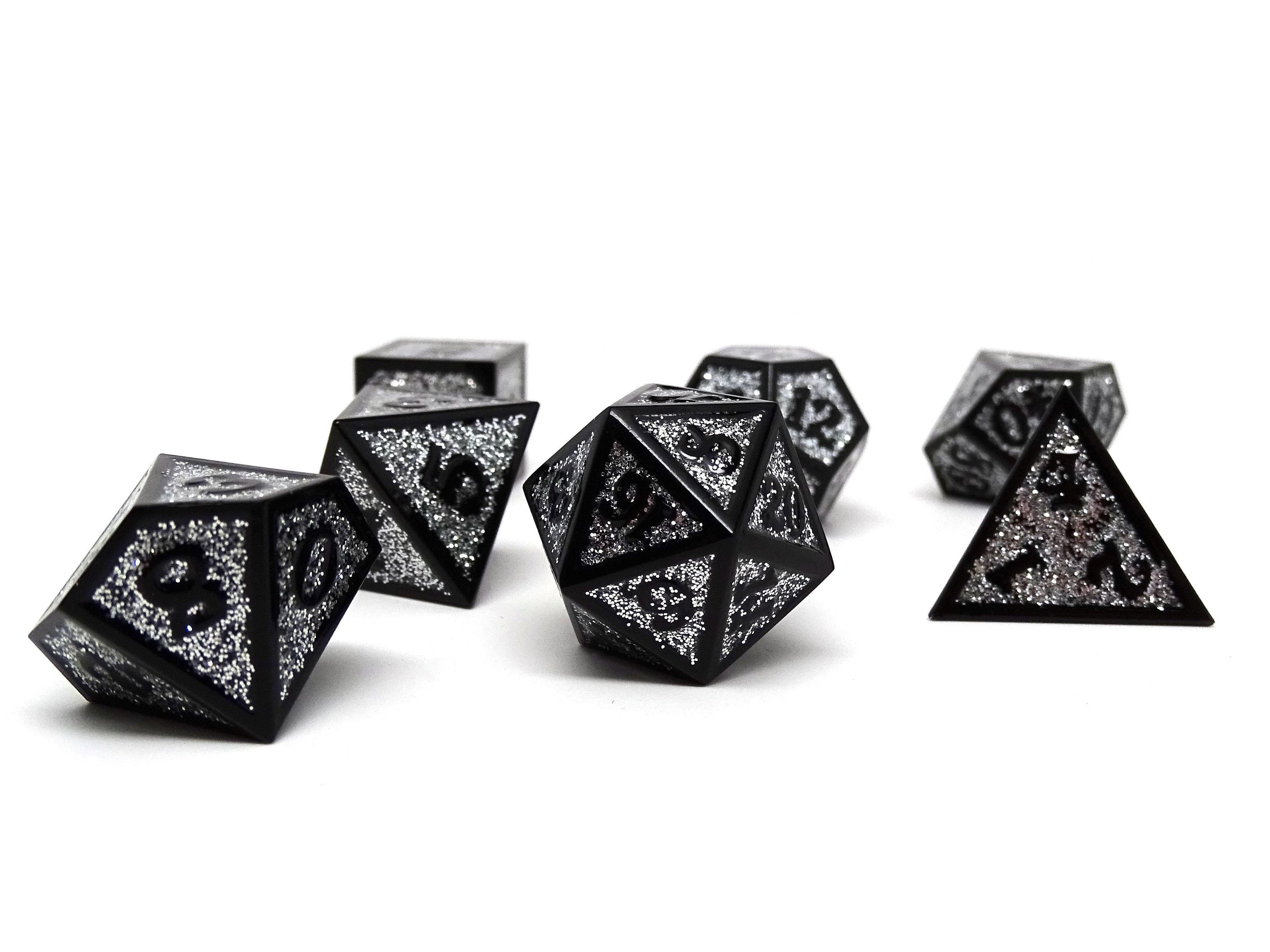 Heroic Dice of Metallic Luster -  Silver with Black Font - Bards & Cards