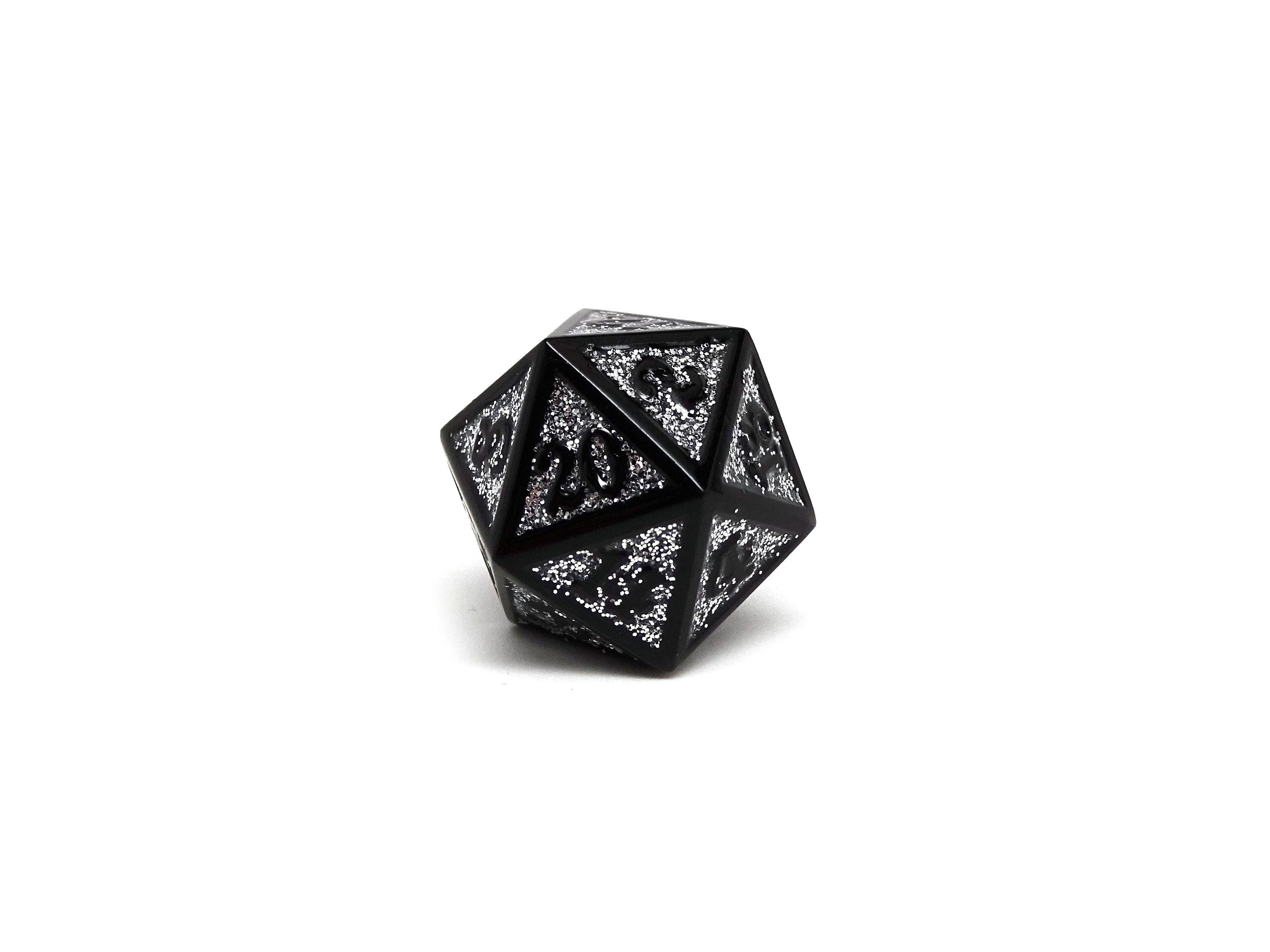 Heroic Dice of Metallic Luster - Single D20 Dice - Silver with Black Font - Bards & Cards