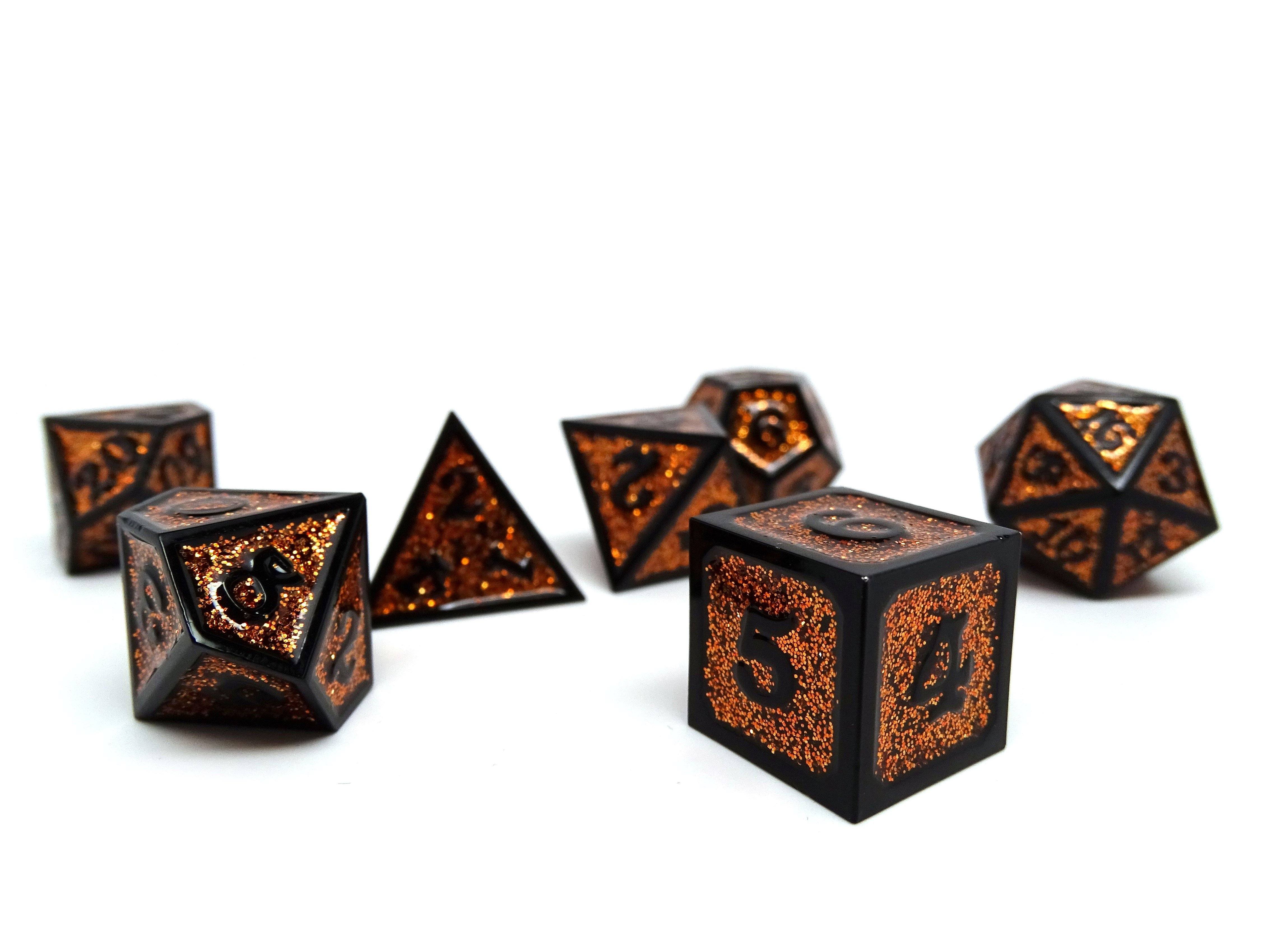 Heroic Dice of Metallic Luster - Orange with Black Font - Bards & Cards