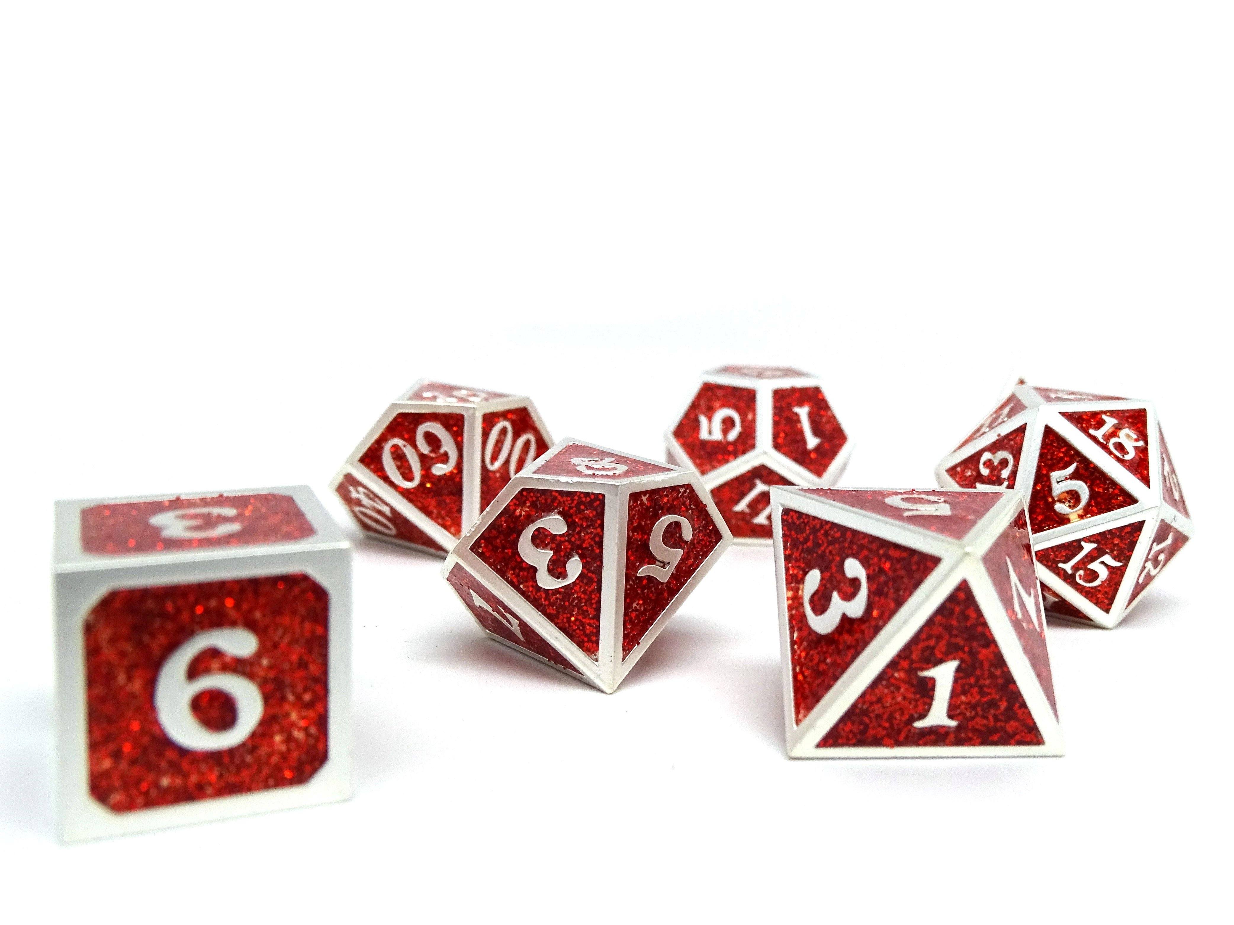 Heroic Dice of Metallic Luster - Red with Silver Font - Bards & Cards