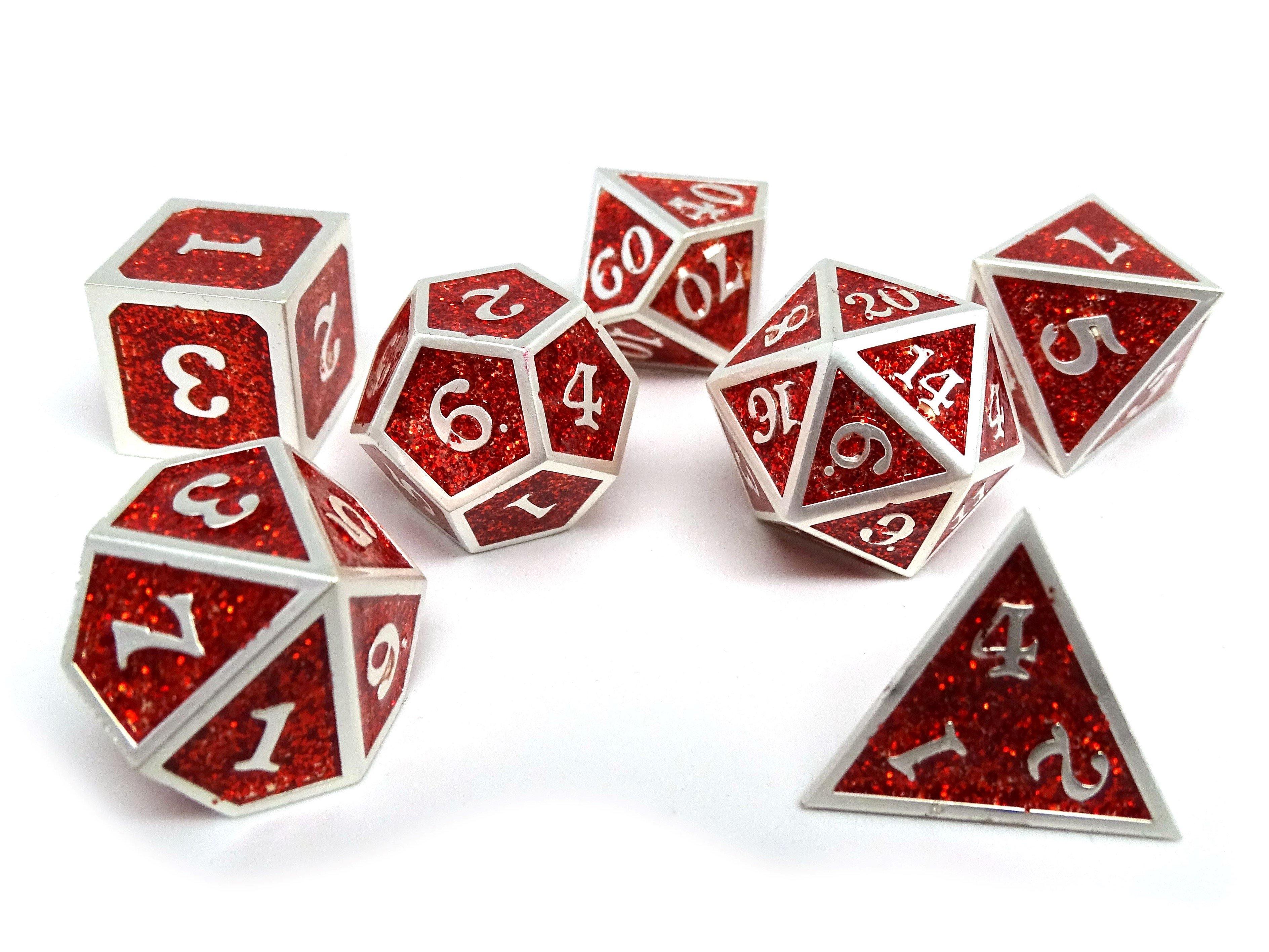 Heroic Dice of Metallic Luster - Red with Silver Font - Bards & Cards