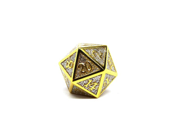 Heroic Dice of Metallic Luster - Single D20 Dice - Silver with Gold Font - Bards & Cards