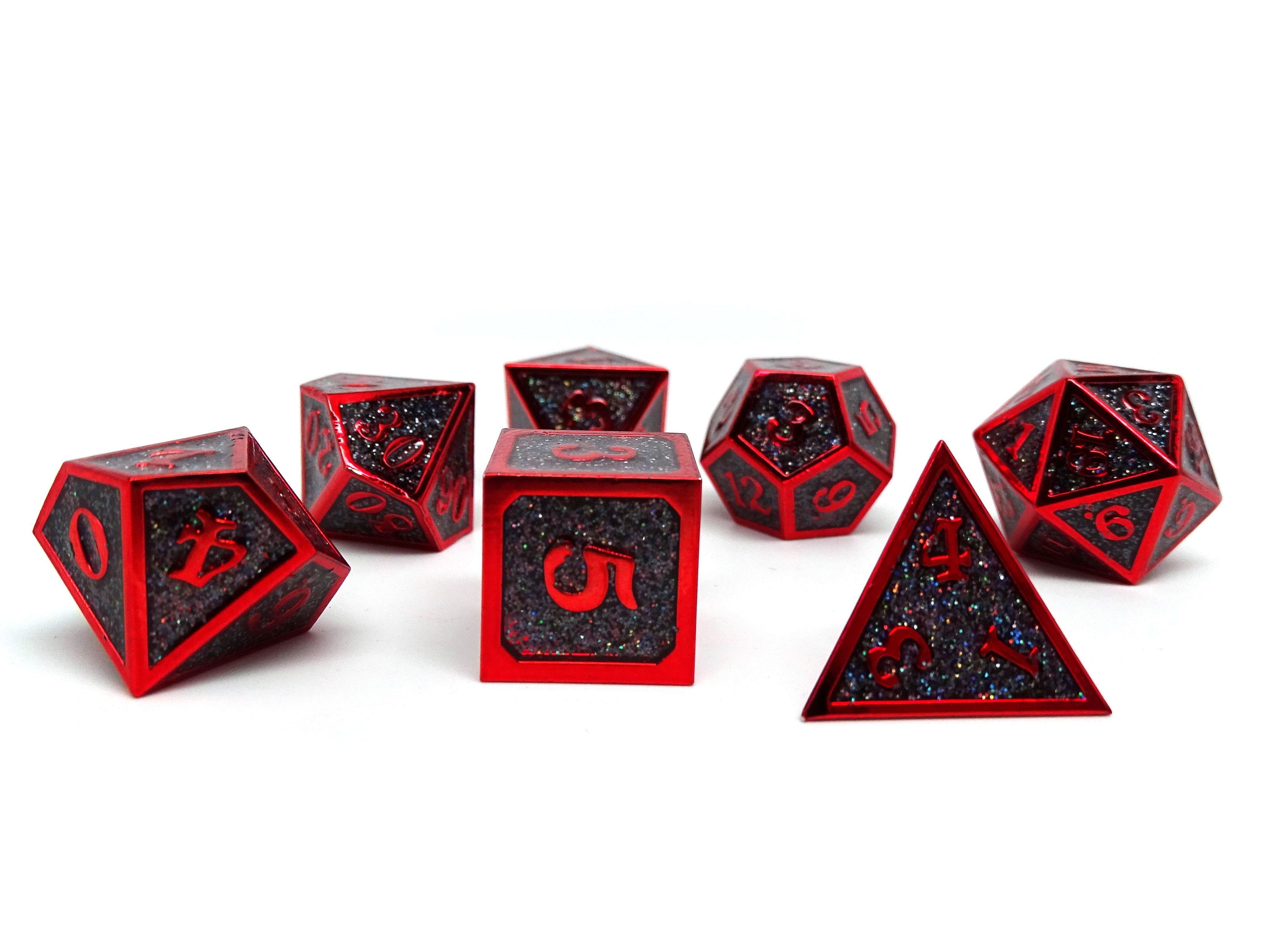 Heroic Dice of Metallic Luster - Black with Red Font - Bards & Cards