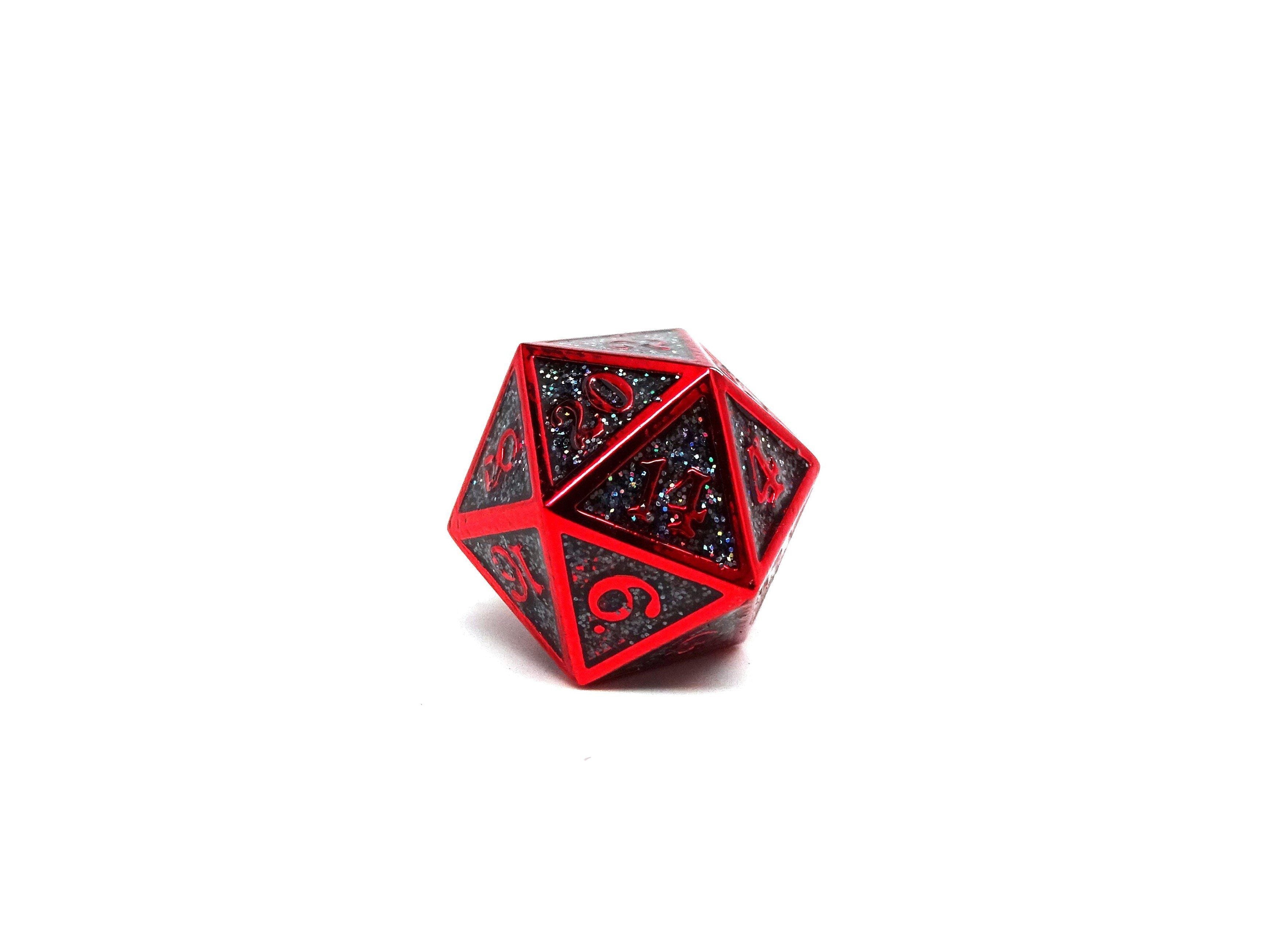 Heroic Dice of Metallic Luster - Single D20 Dice - Black with Red Font - Bards & Cards