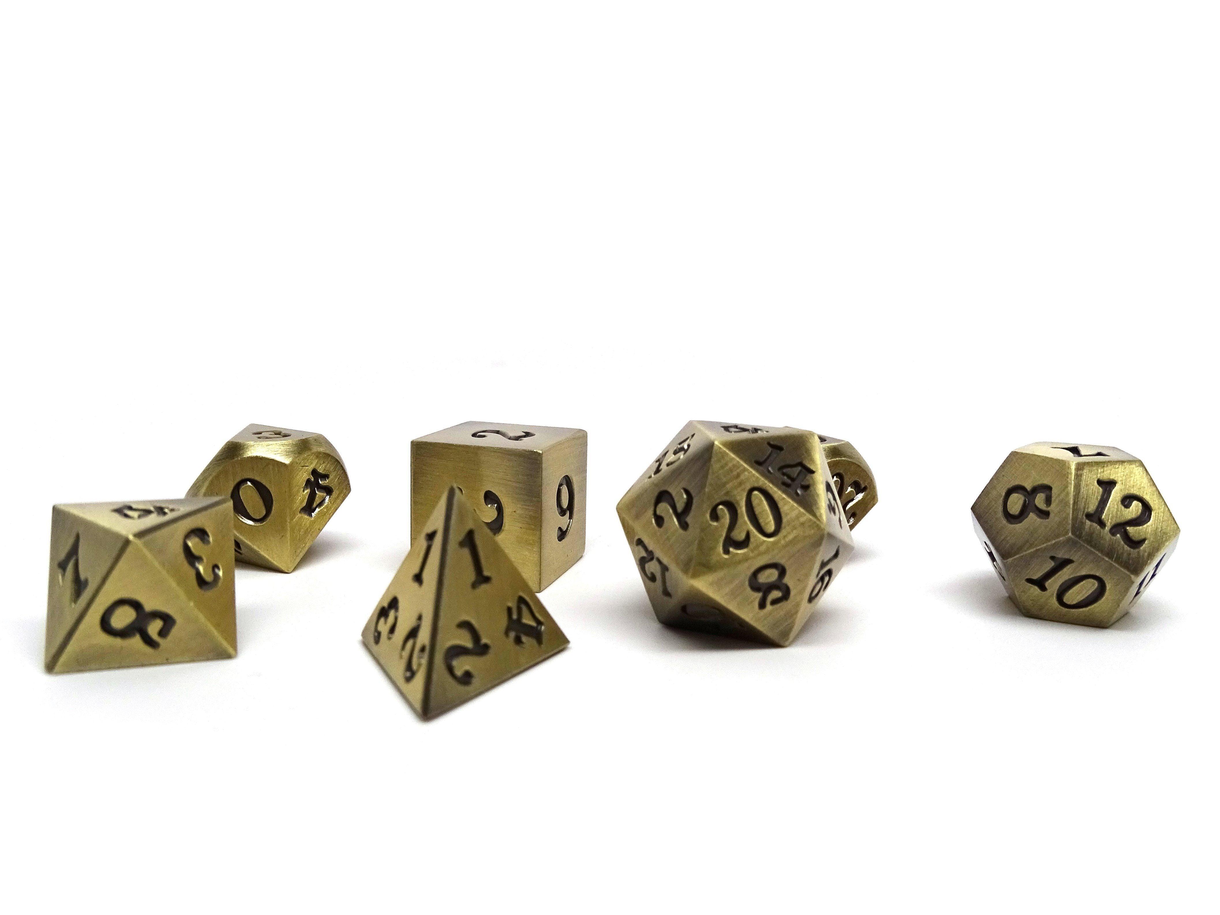 Legendary Bronze 7 Piece Metal Dice Set - Black Signature Font - Bards & Cards