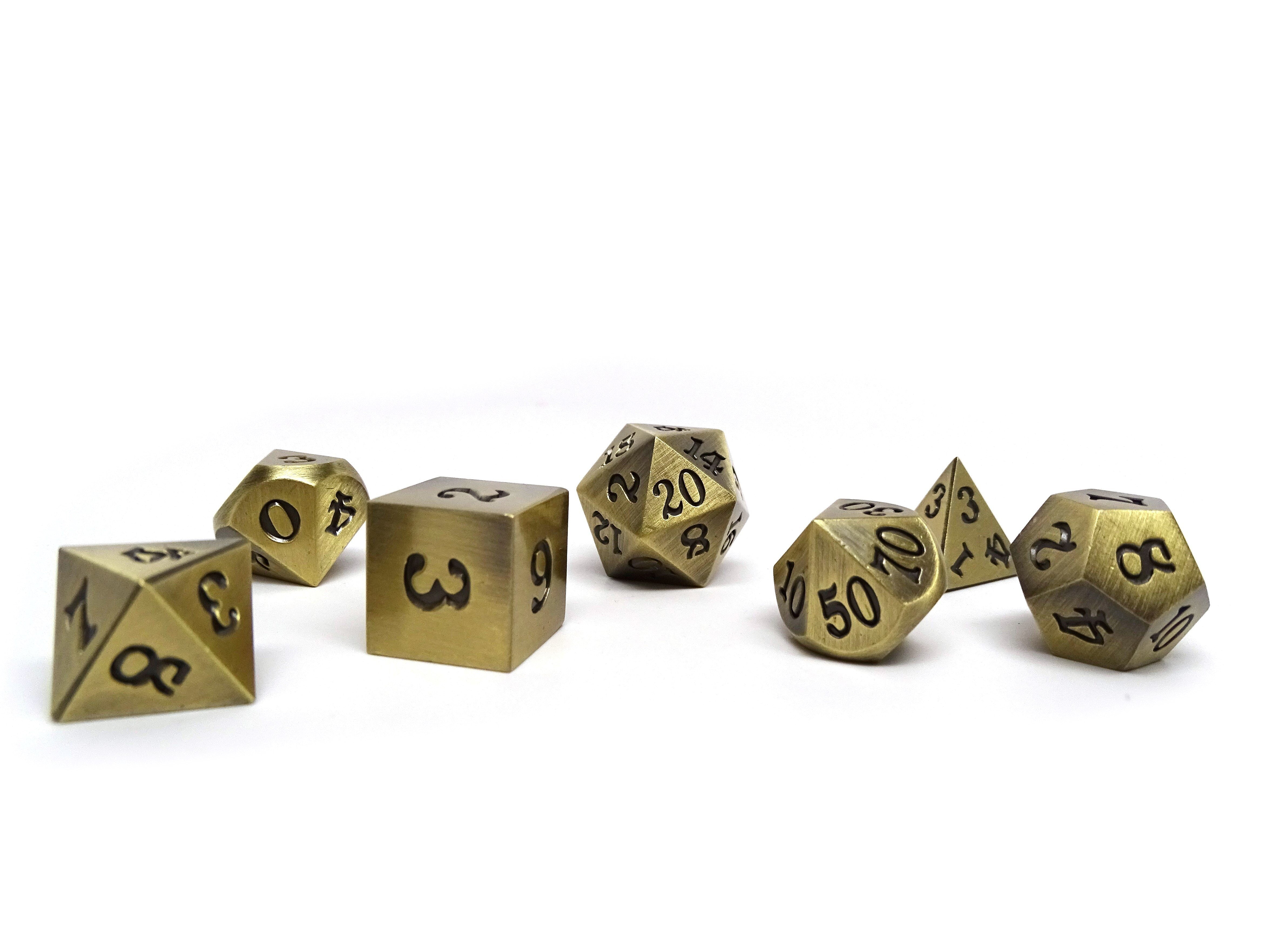 Legendary Bronze 7 Piece Metal Dice Set - Black Signature Font - Bards & Cards