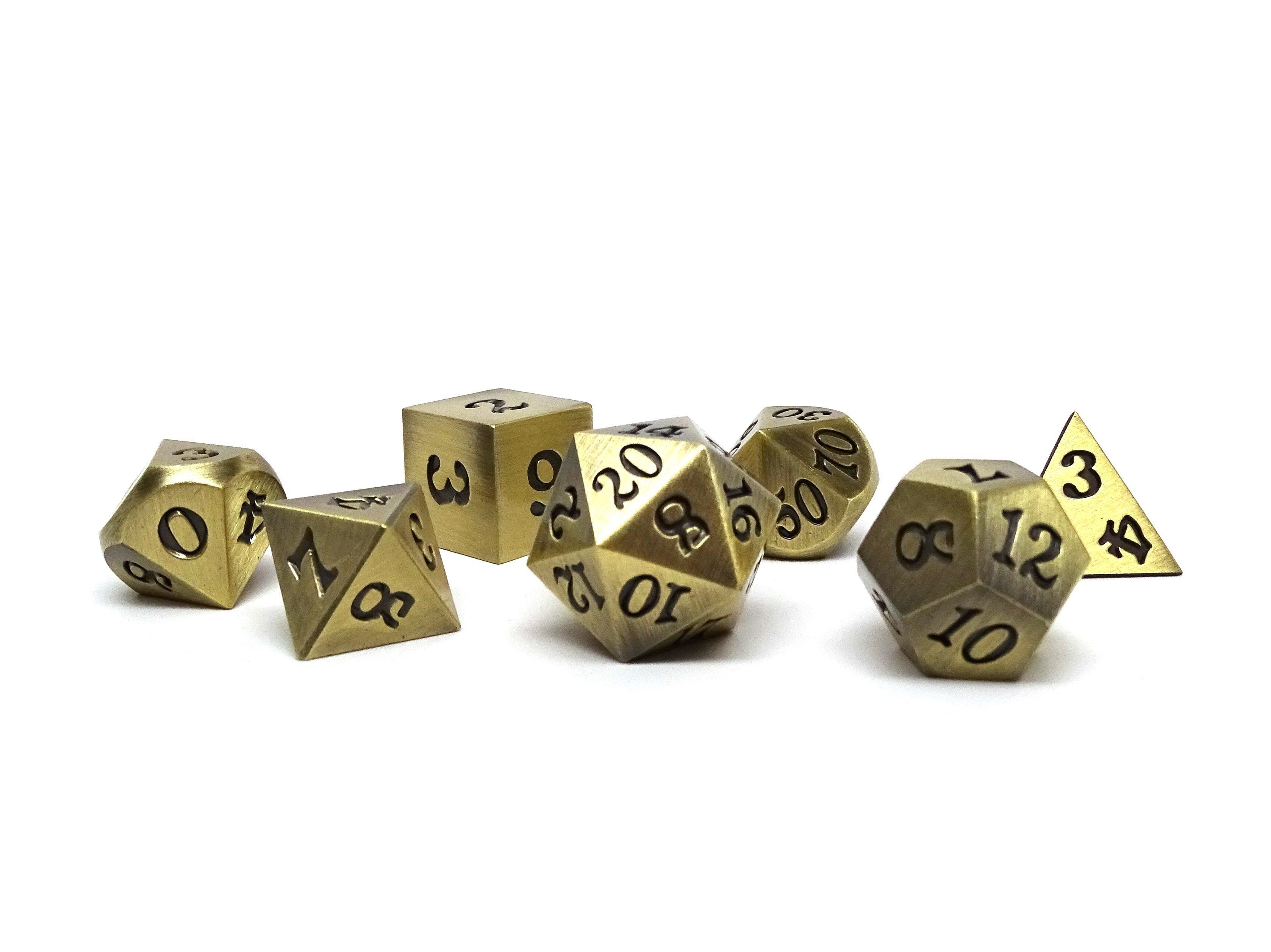 Legendary Bronze 7 Piece Metal Dice Set - Black Signature Font - Bards & Cards