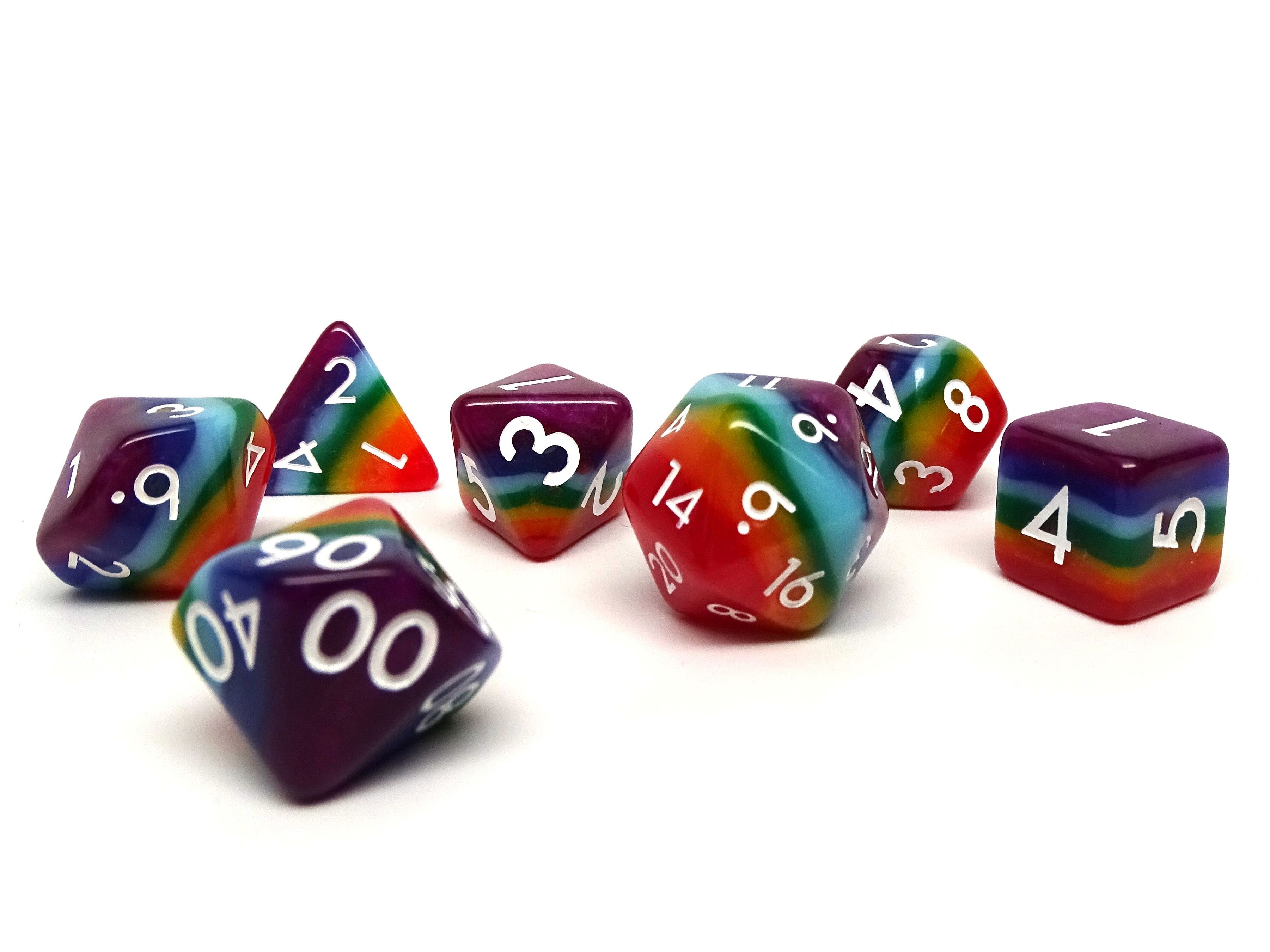 7 Tone Multi-color Dice Collection - 7 Piece Set - Bards & Cards