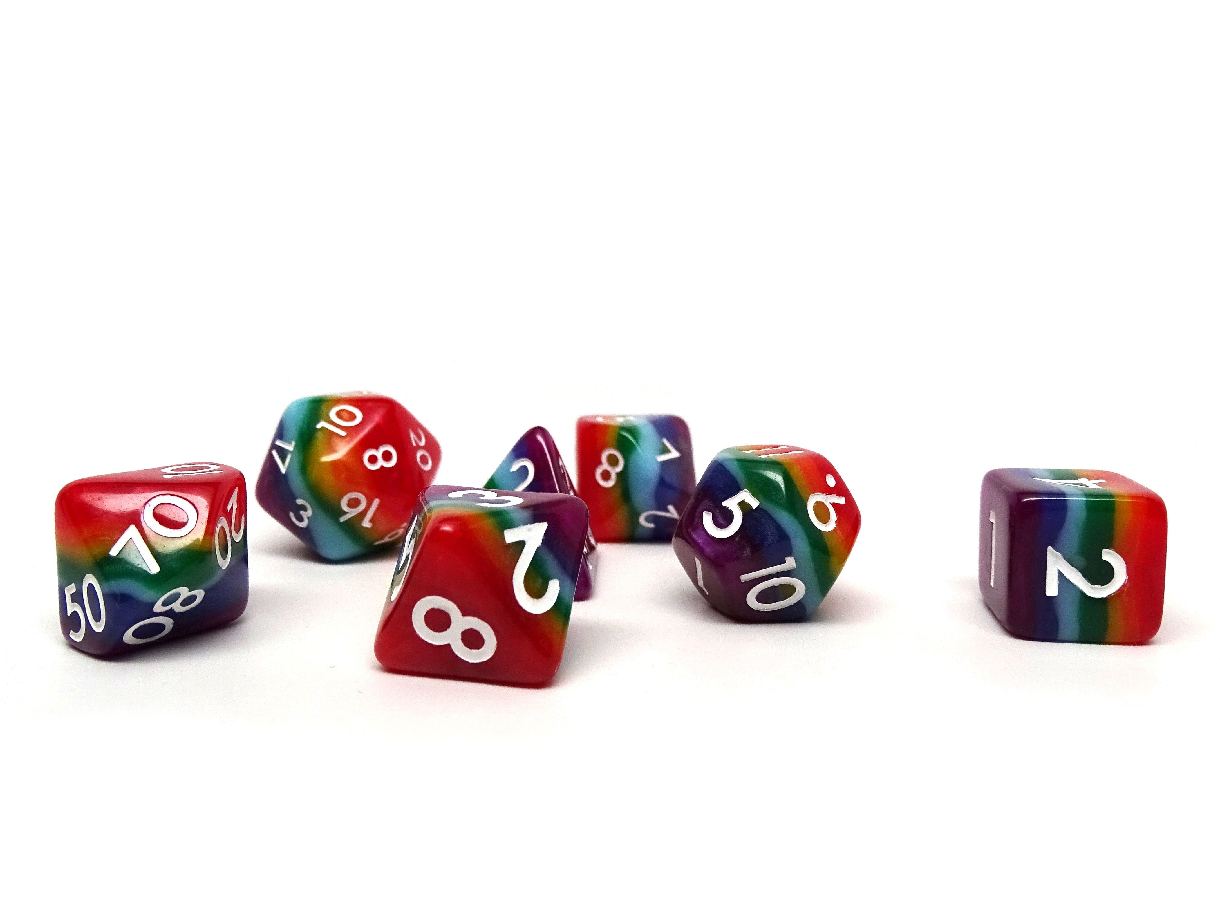 7 Tone Multi-color Dice Collection - 7 Piece Set - Bards & Cards