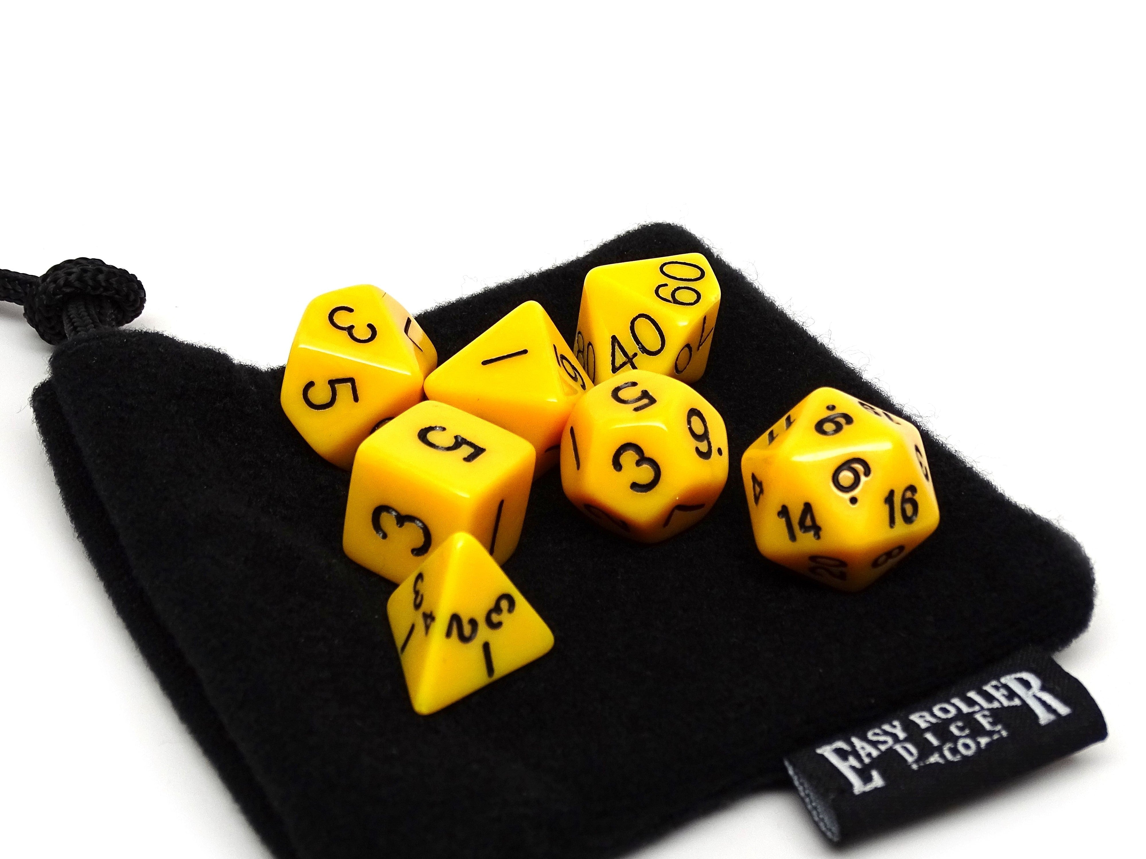 Yellow Opaque Dice - 7 Piece Set - Bards & Cards