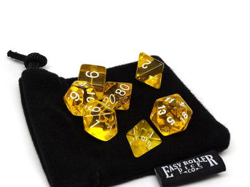 Yellow Translucent Dice - 7 Piece Set - Bards & Cards