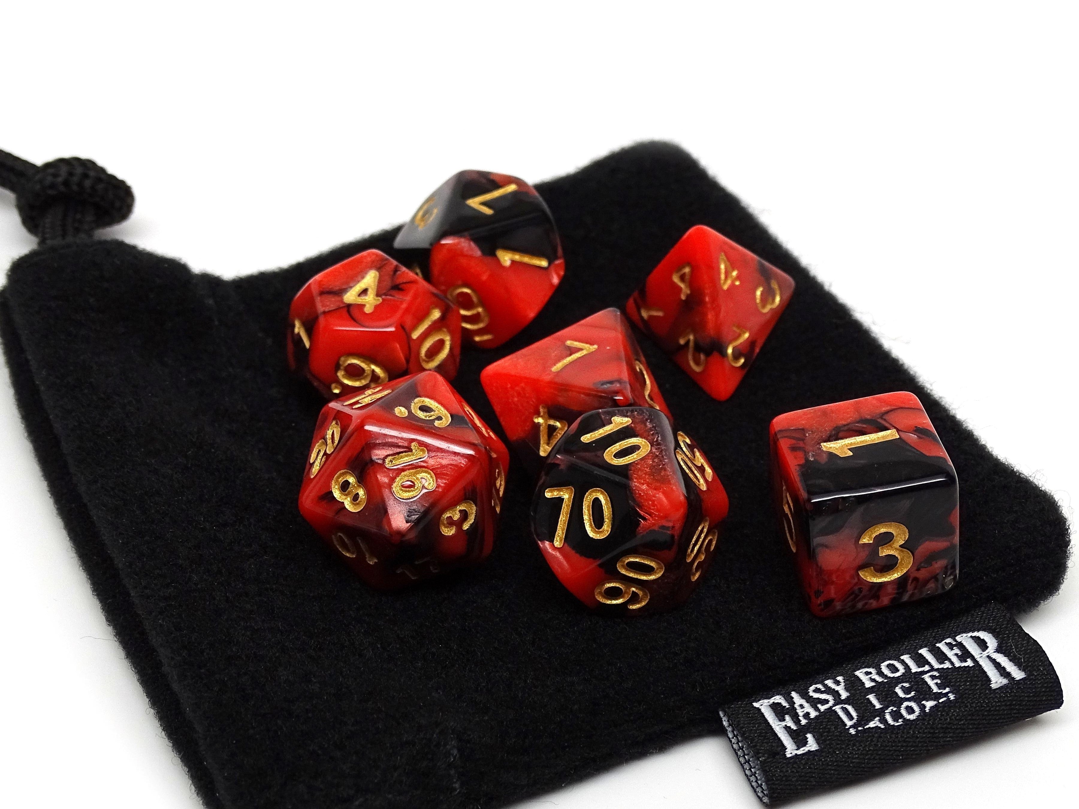 Black & Red Swirl 7 Piece Dice Set - Bards & Cards