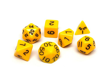 Yellow Opaque Dice - 7 Piece Set - Bards & Cards