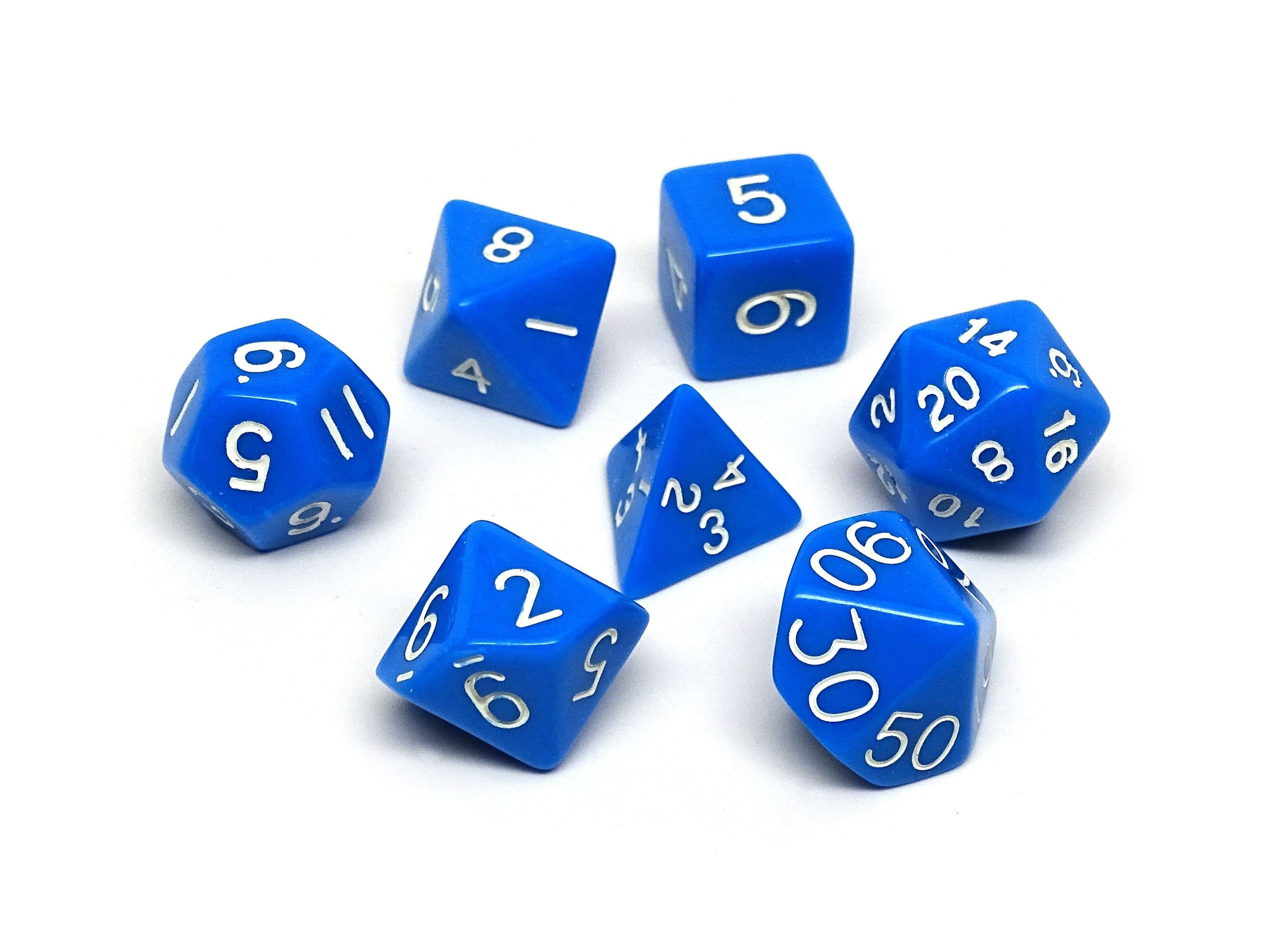 Blue Opaque Dice - 7 Piece Set - Bards & Cards