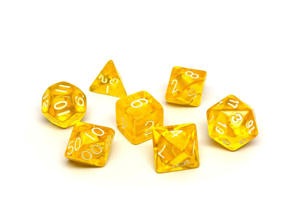 Yellow Translucent Dice - 7 Piece Set - Bards & Cards